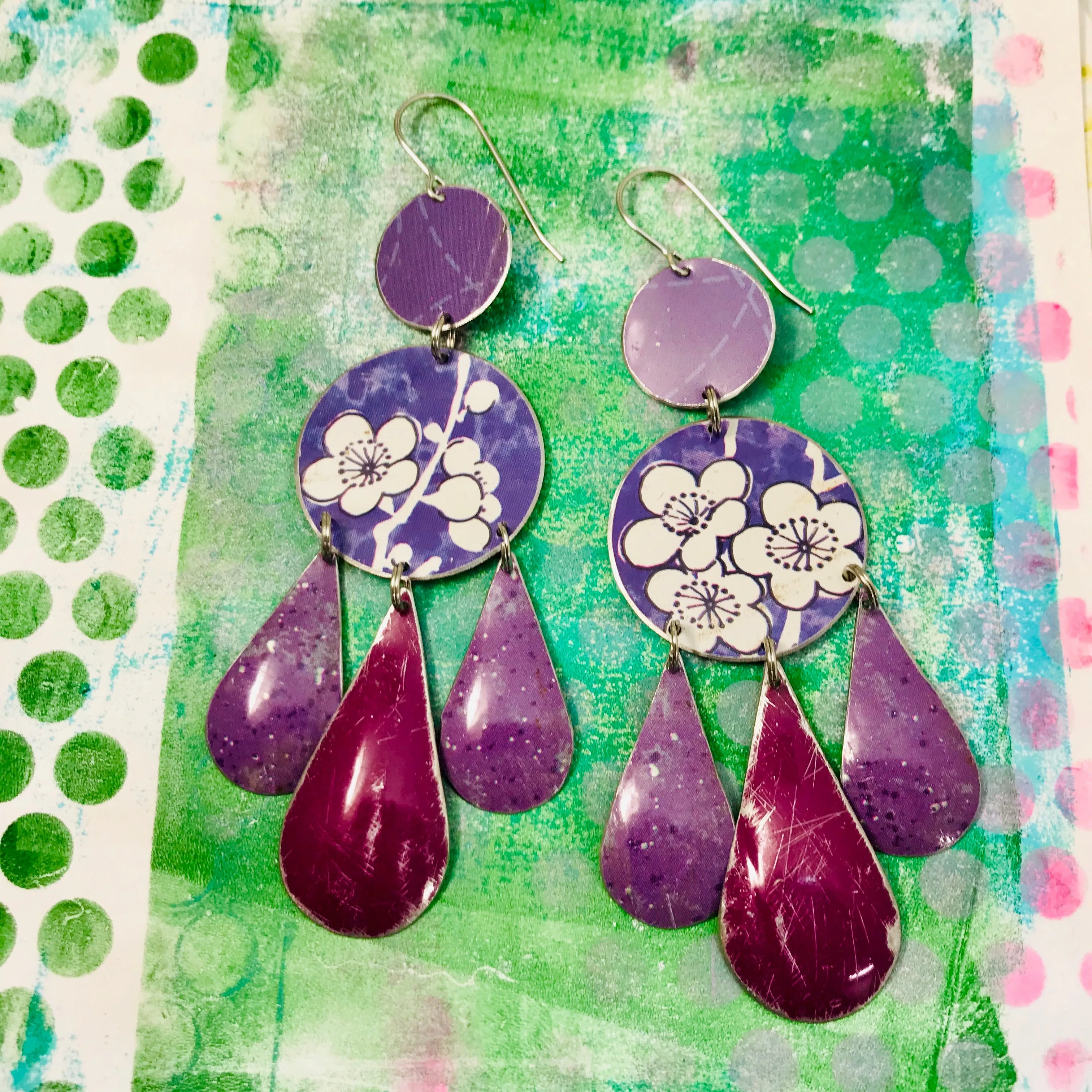 Mixed Purples Upcycled Tin Chandelier Earrings