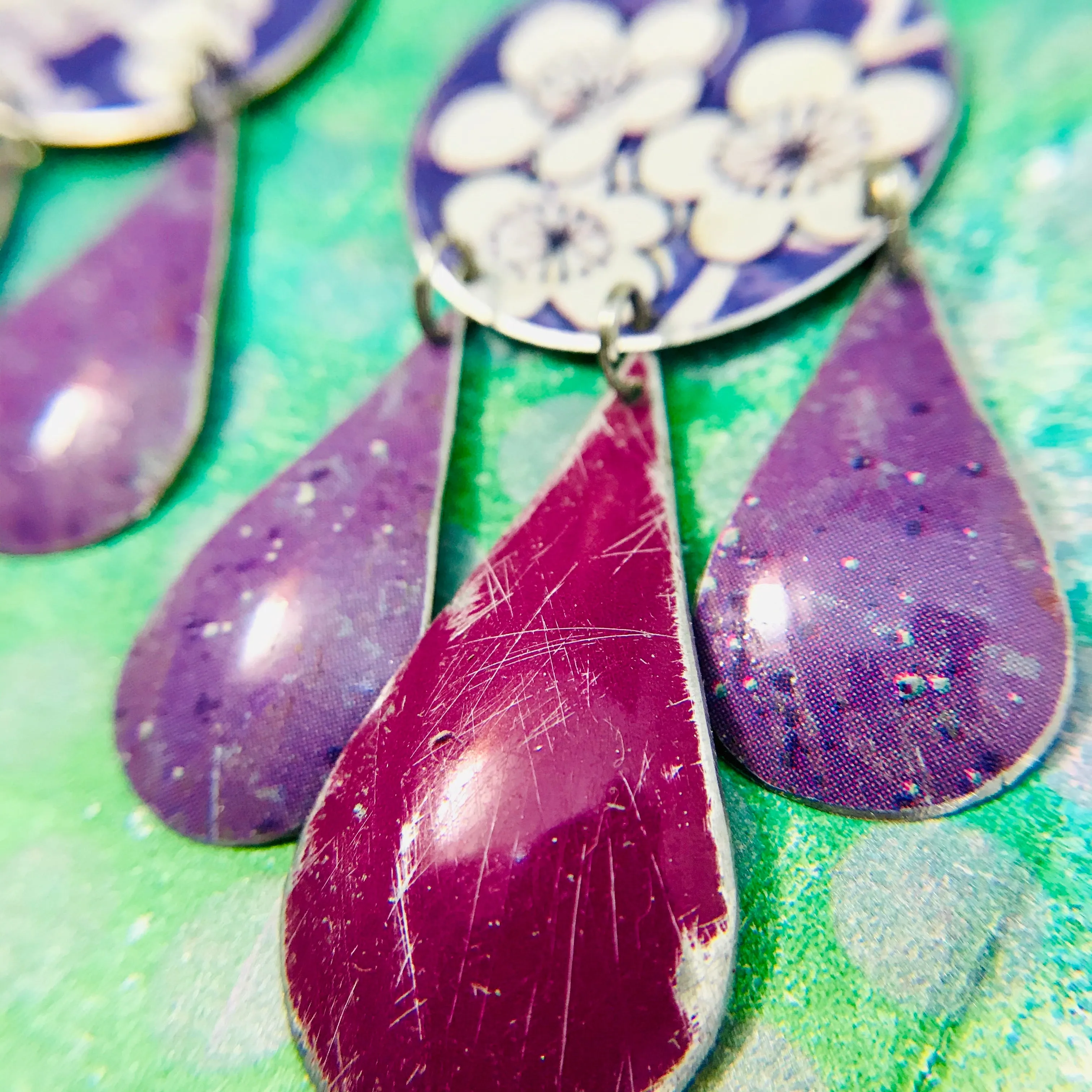 Mixed Purples Upcycled Tin Chandelier Earrings