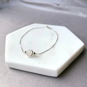 Moonstone Round Frame 925 Silver Bracelet (6mm)