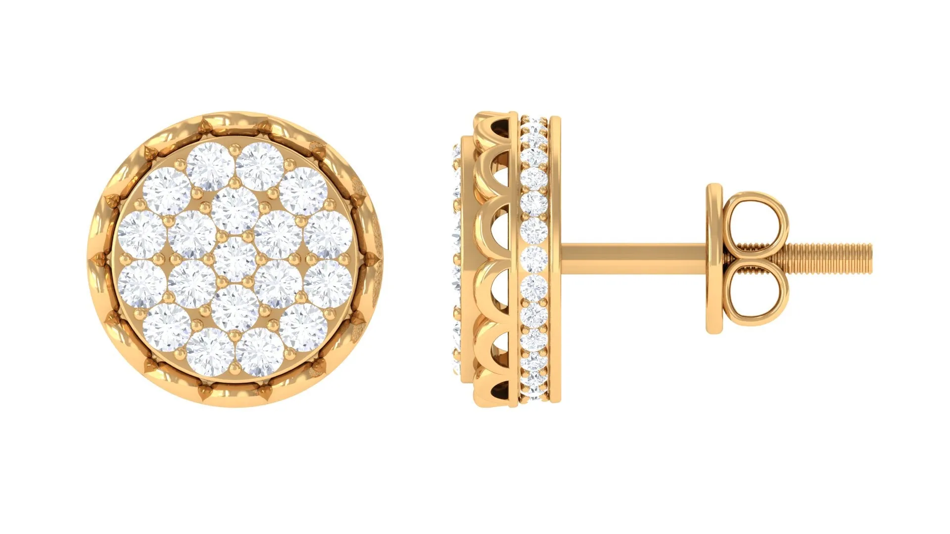 Natural Diamond Cluster Stud Earrings with Screw Back