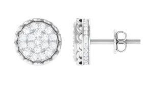 Natural Diamond Cluster Stud Earrings with Screw Back