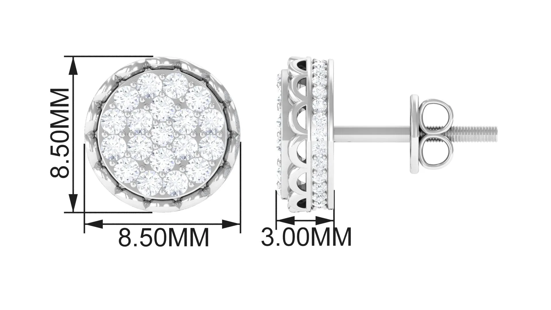 Natural Diamond Cluster Stud Earrings with Screw Back