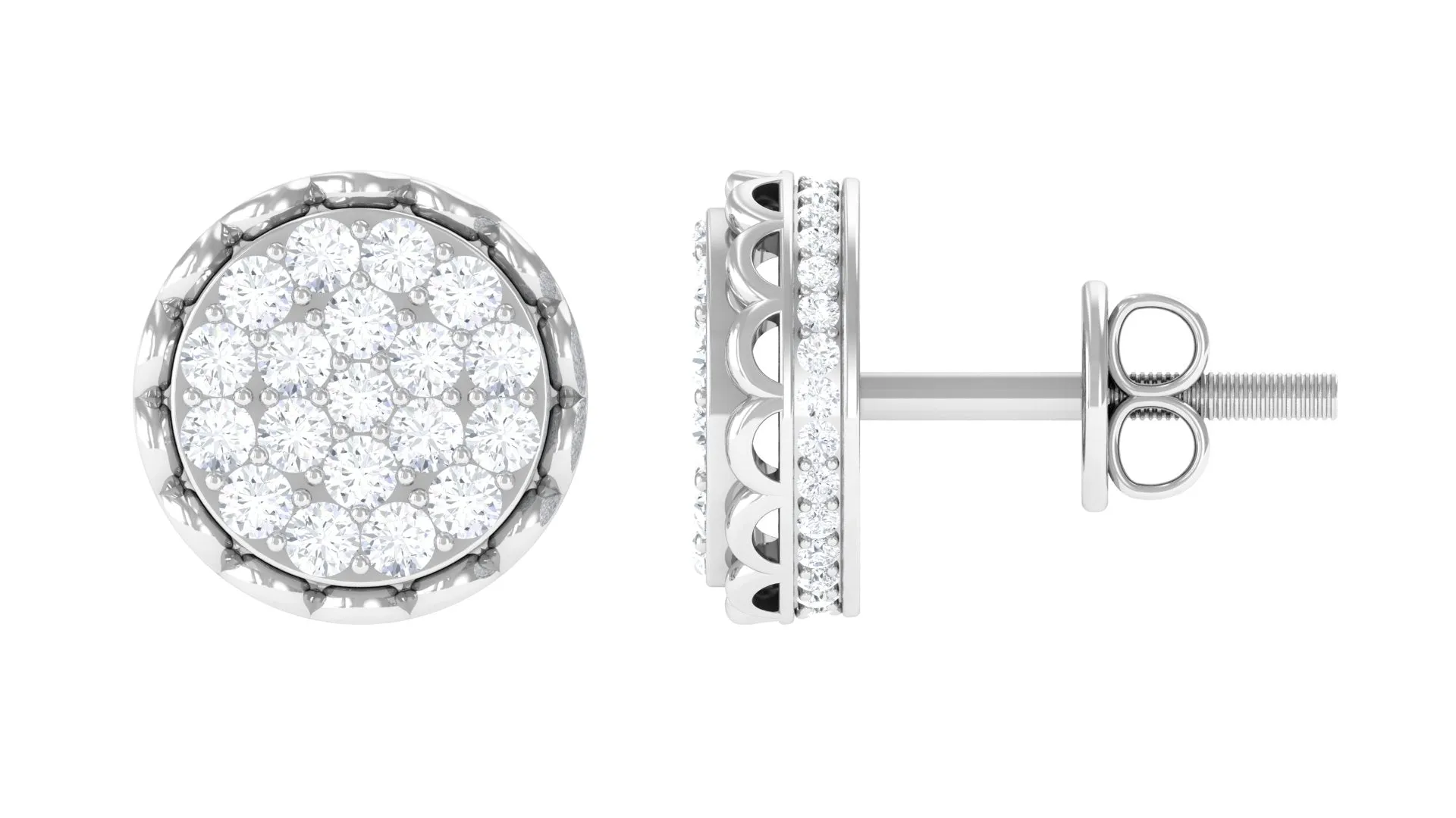 Natural Diamond Cluster Stud Earrings with Screw Back