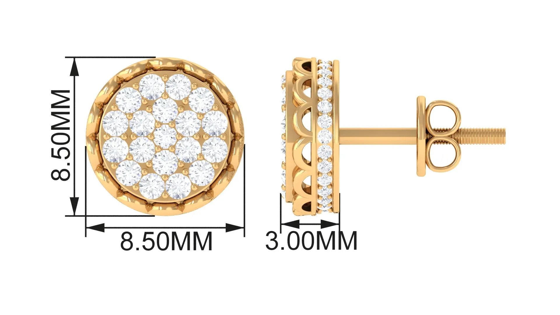 Natural Diamond Cluster Stud Earrings with Screw Back
