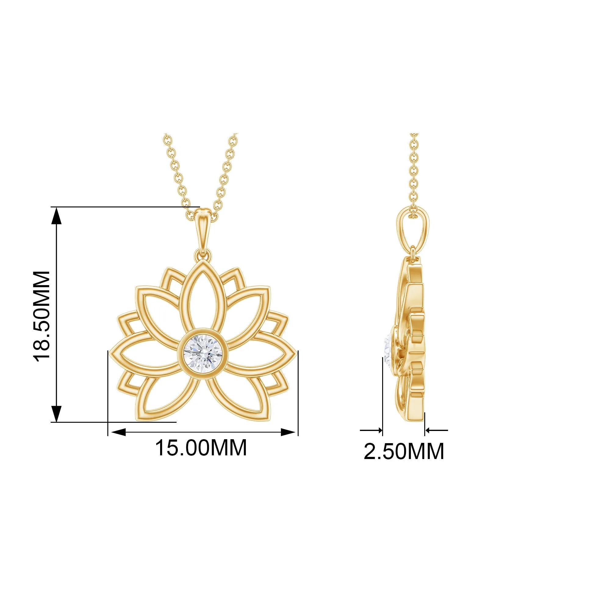 Natural Diamond Gold Lotus Floral Pendant Necklace in Bezel Setting