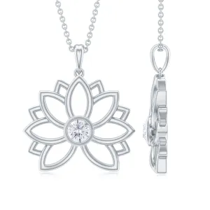 Natural Diamond Gold Lotus Floral Pendant Necklace in Bezel Setting