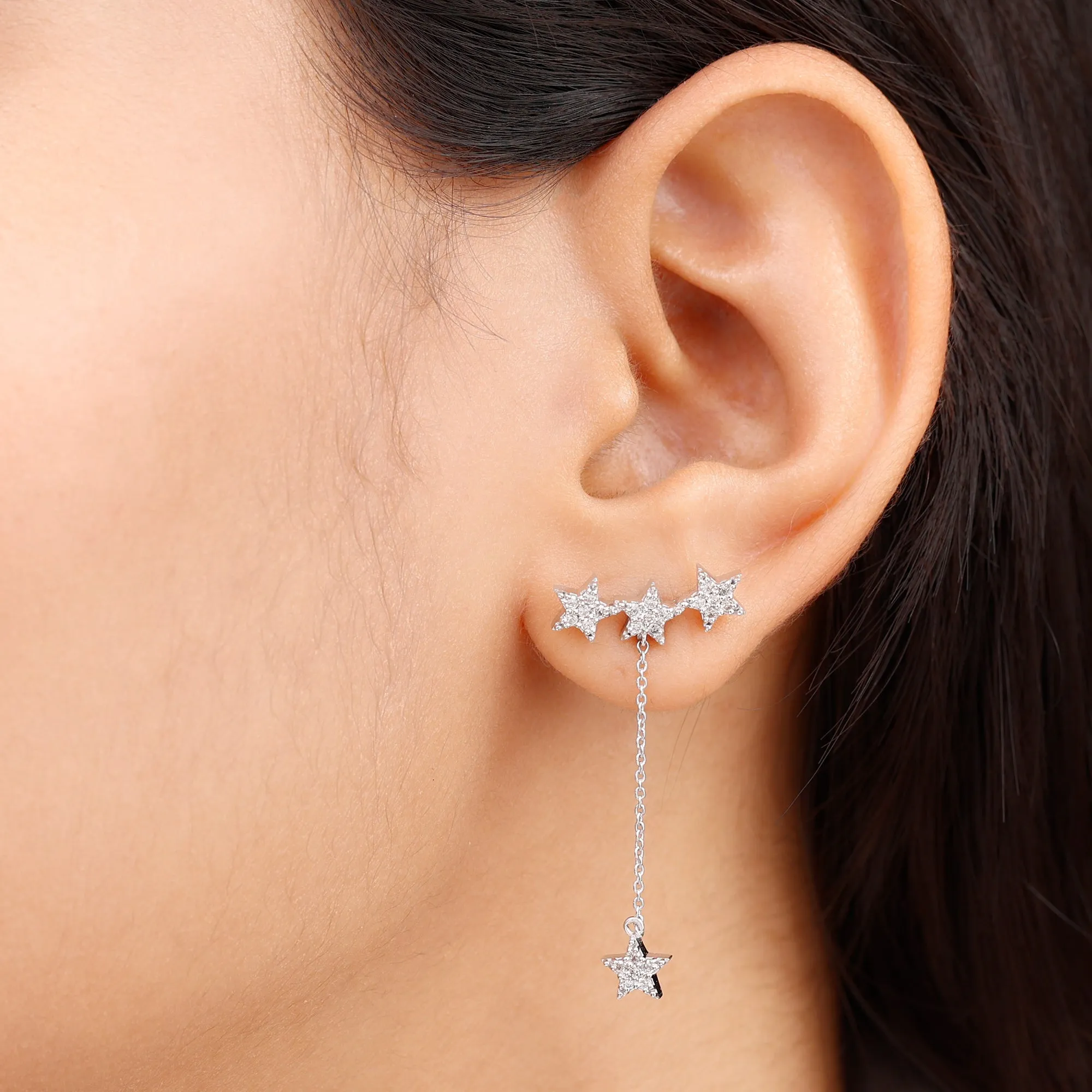 Natural Diamond Star Dangle Earrings