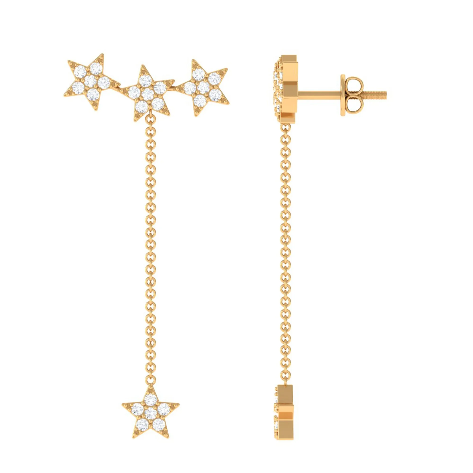 Natural Diamond Star Dangle Earrings