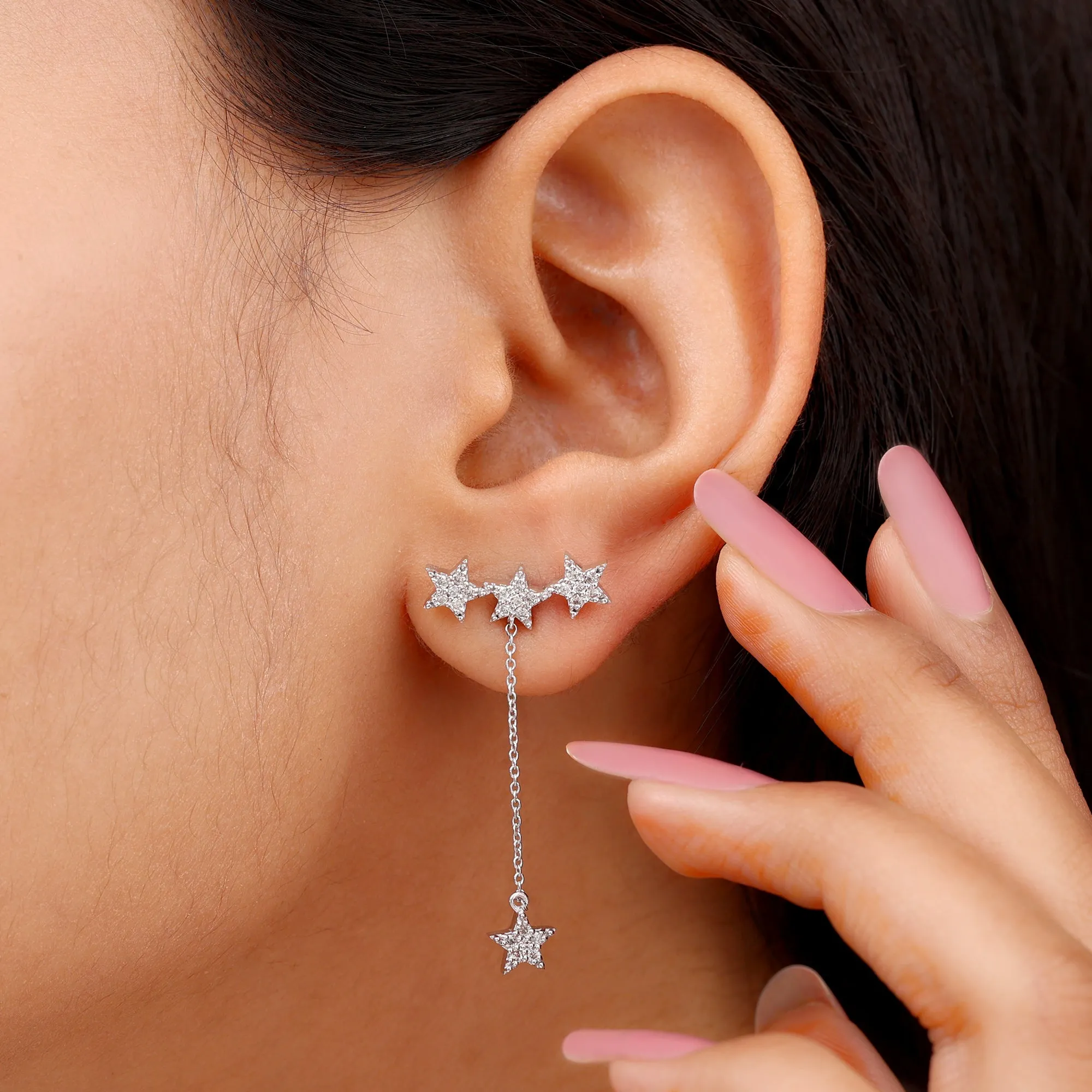 Natural Diamond Star Dangle Earrings