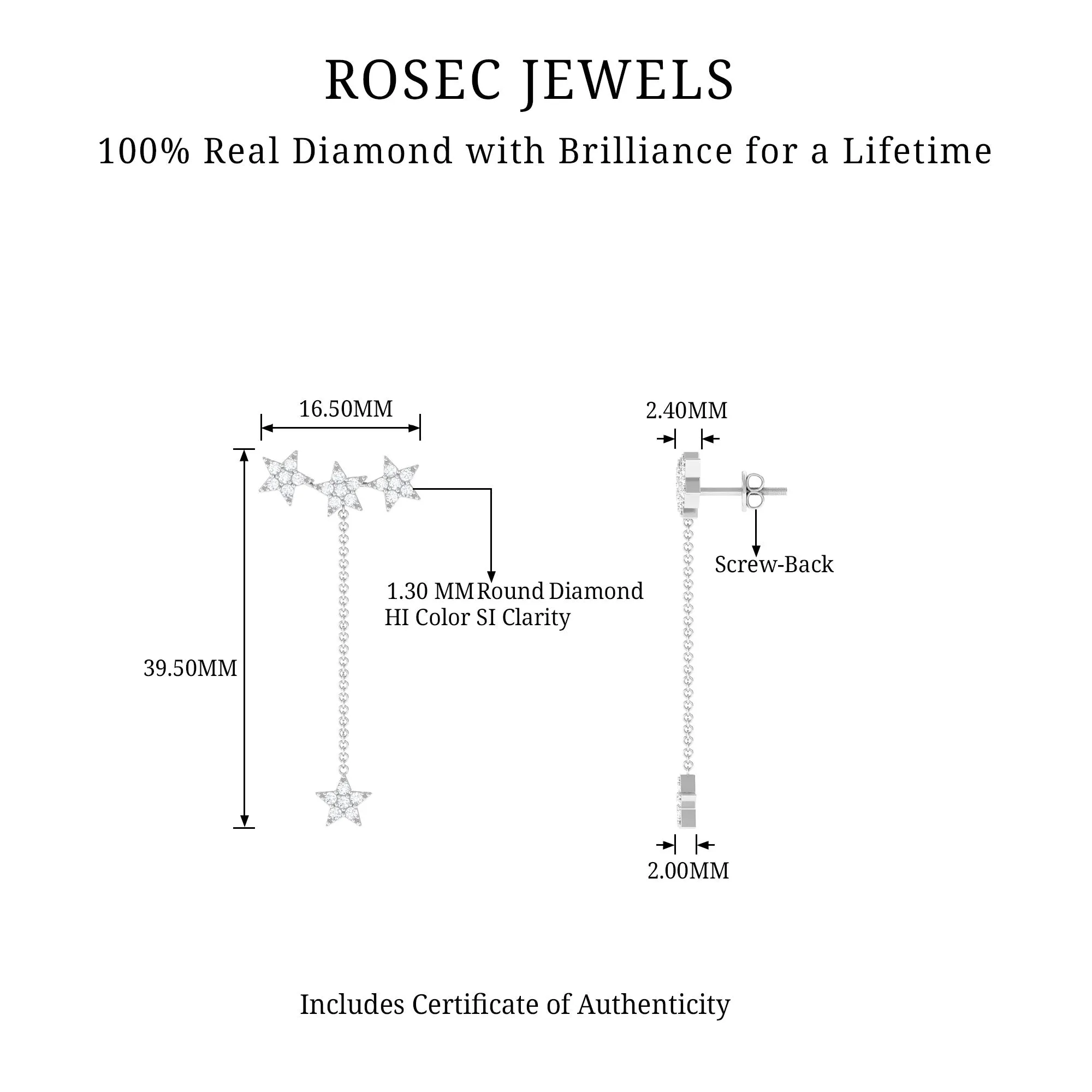 Natural Diamond Star Dangle Earrings