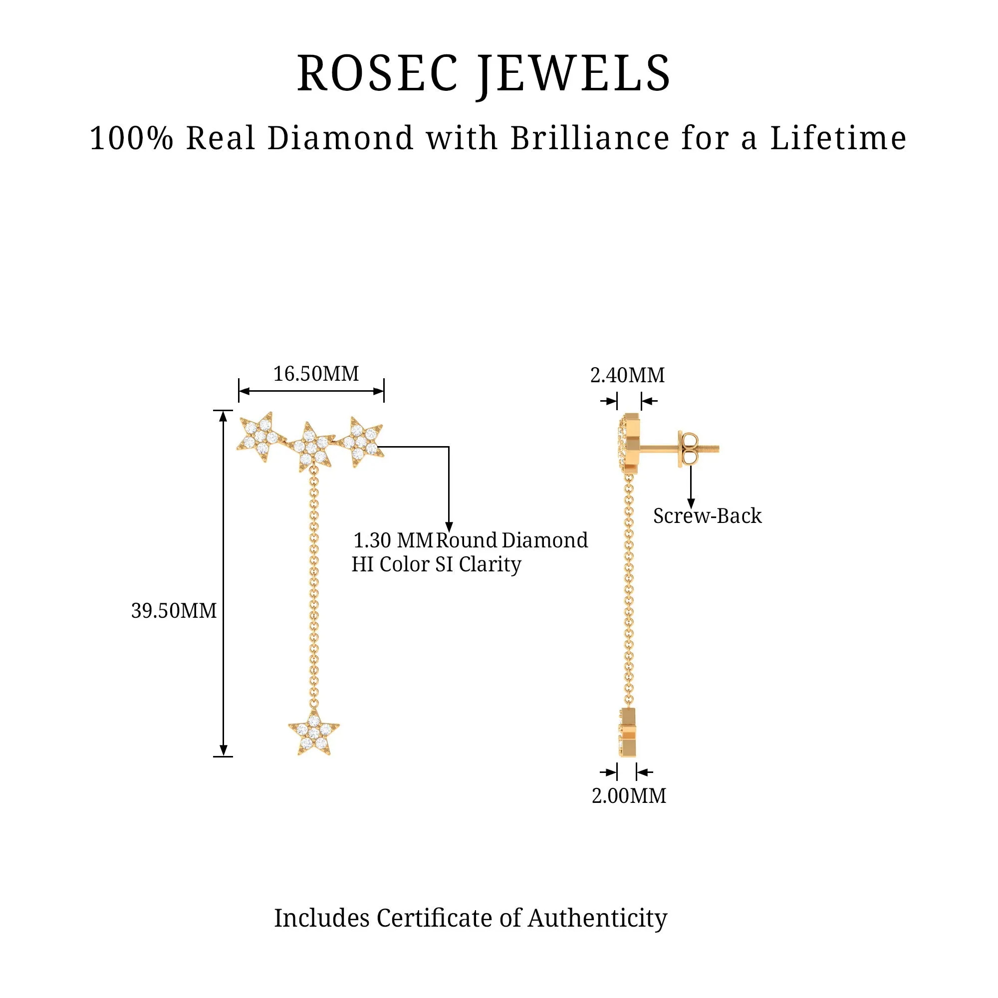 Natural Diamond Star Dangle Earrings