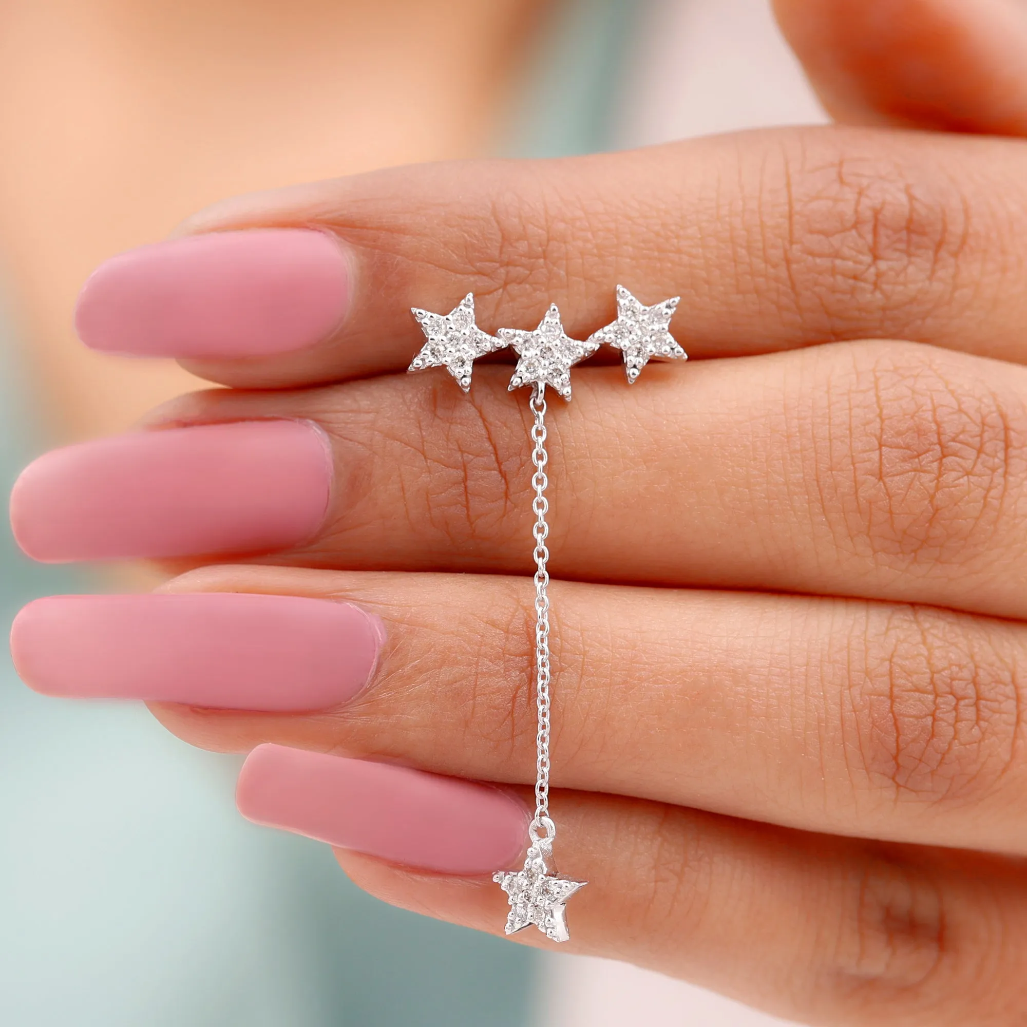 Natural Diamond Star Dangle Earrings