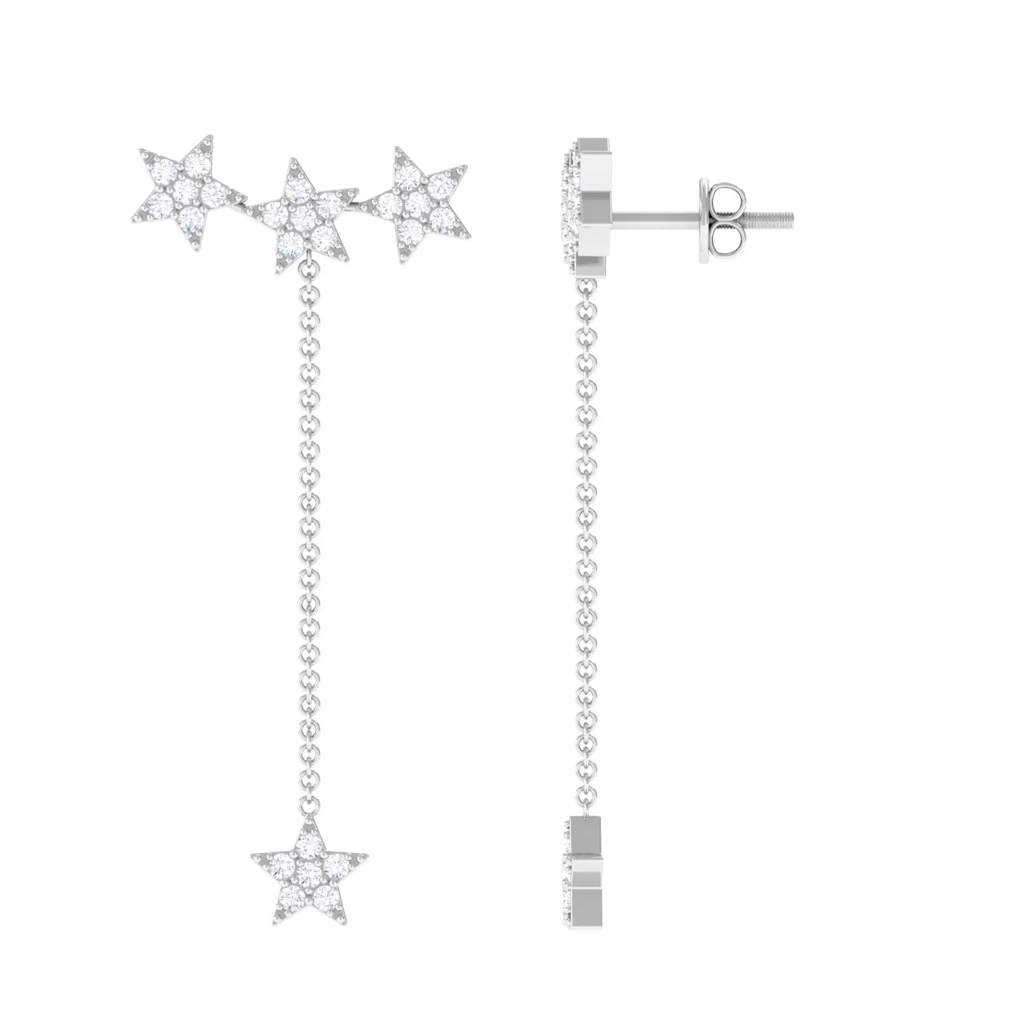 Natural Diamond Star Dangle Earrings