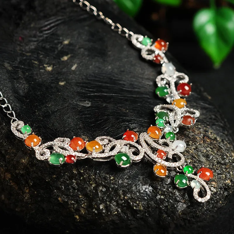 Natural Jade Necklace Jadeite Silver Necklace NE01