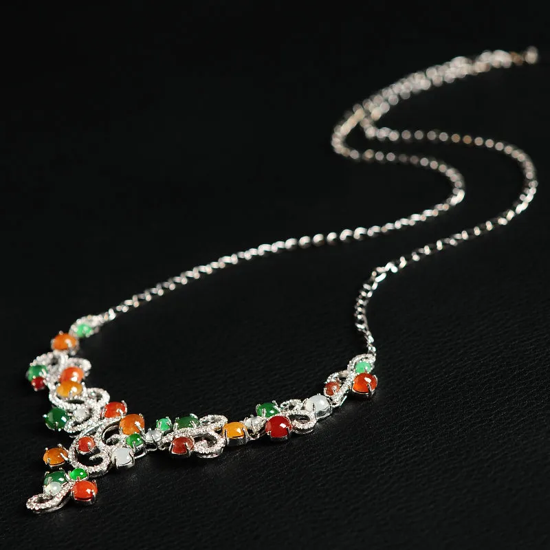 Natural Jade Necklace Jadeite Silver Necklace NE01