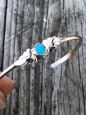 Navajo silver feather fan turquoise bracelet