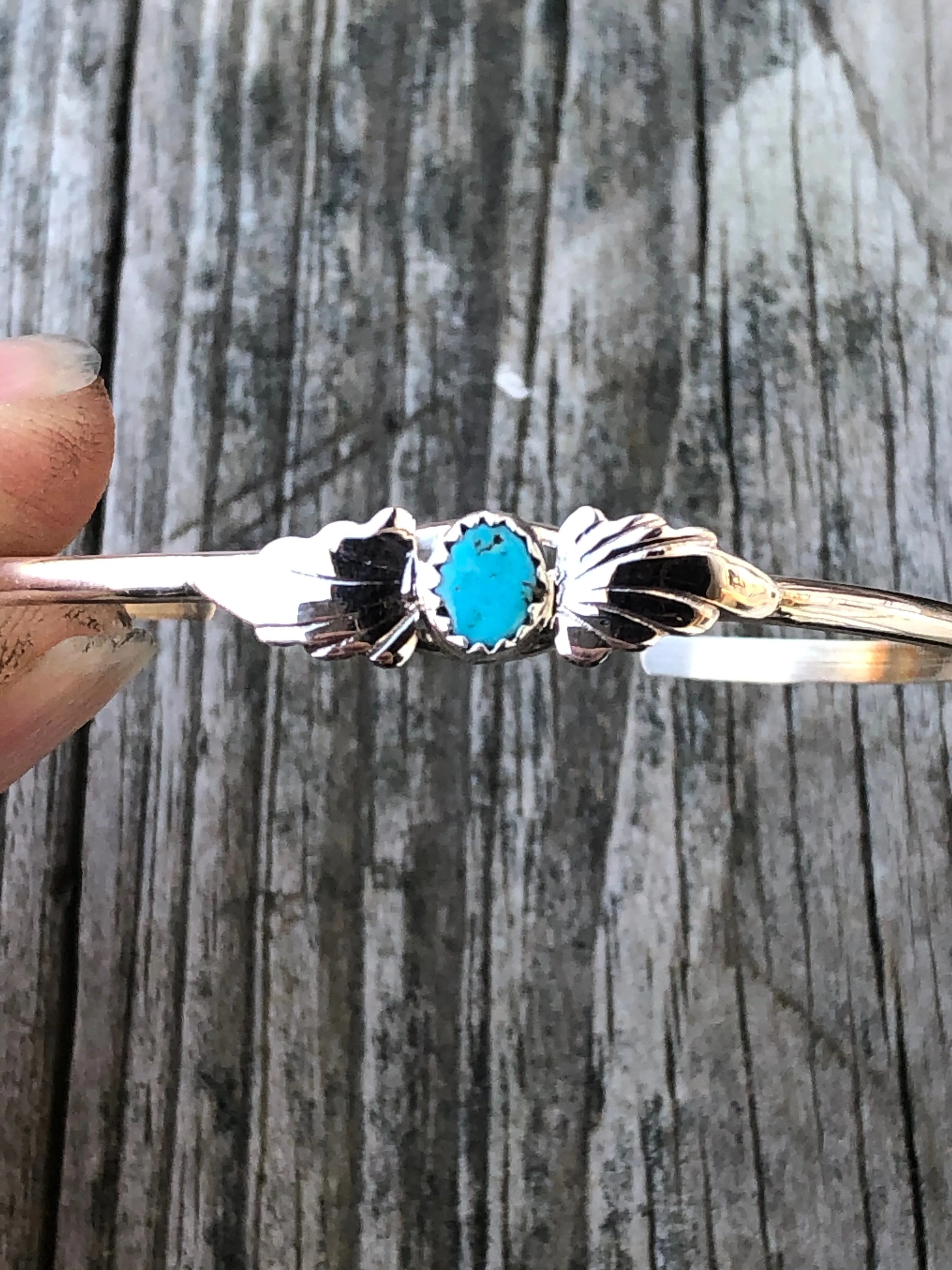 Navajo silver feather fan turquoise bracelet