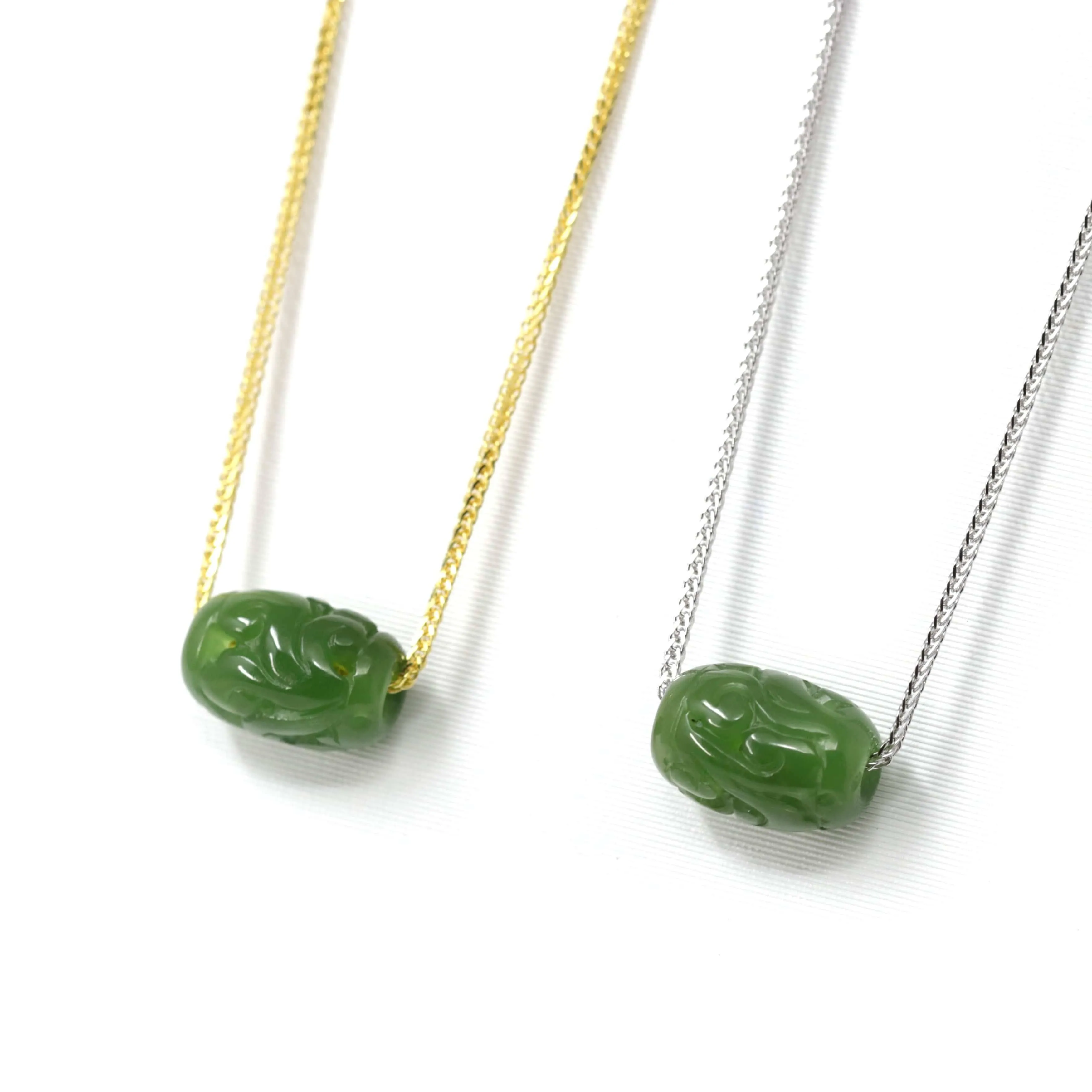 Nephrite Green Jade Lucky LuLuTong Bead Pendant Necklace