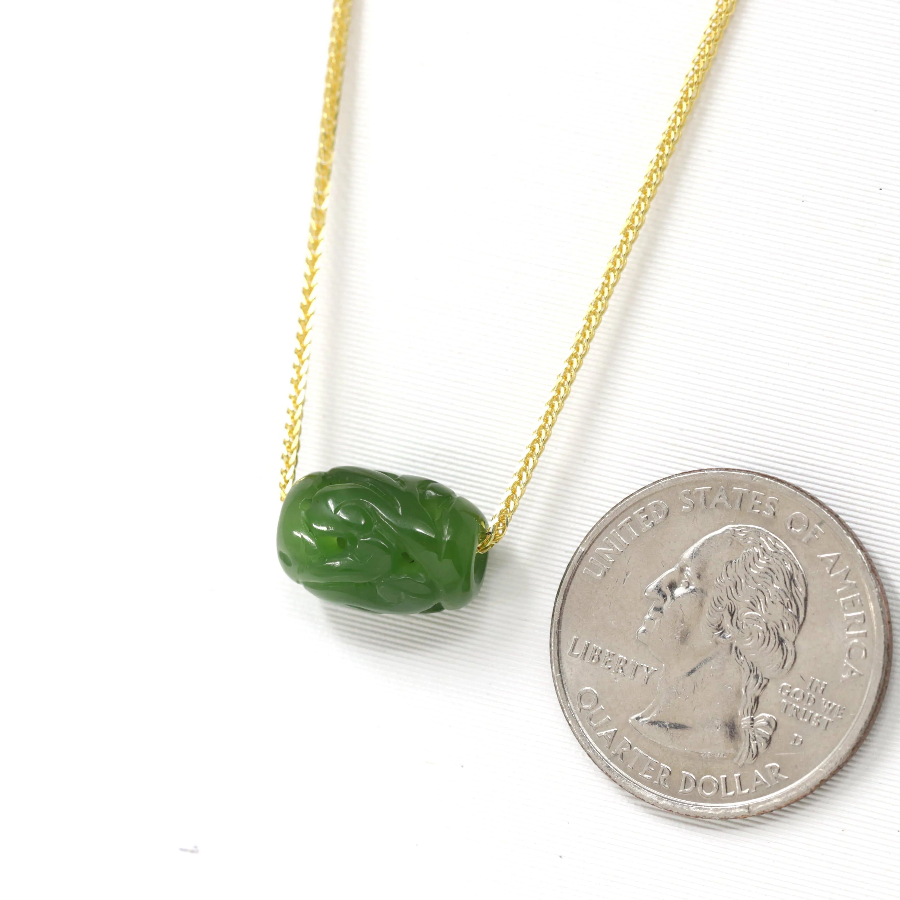 Nephrite Green Jade Lucky LuLuTong Bead Pendant Necklace