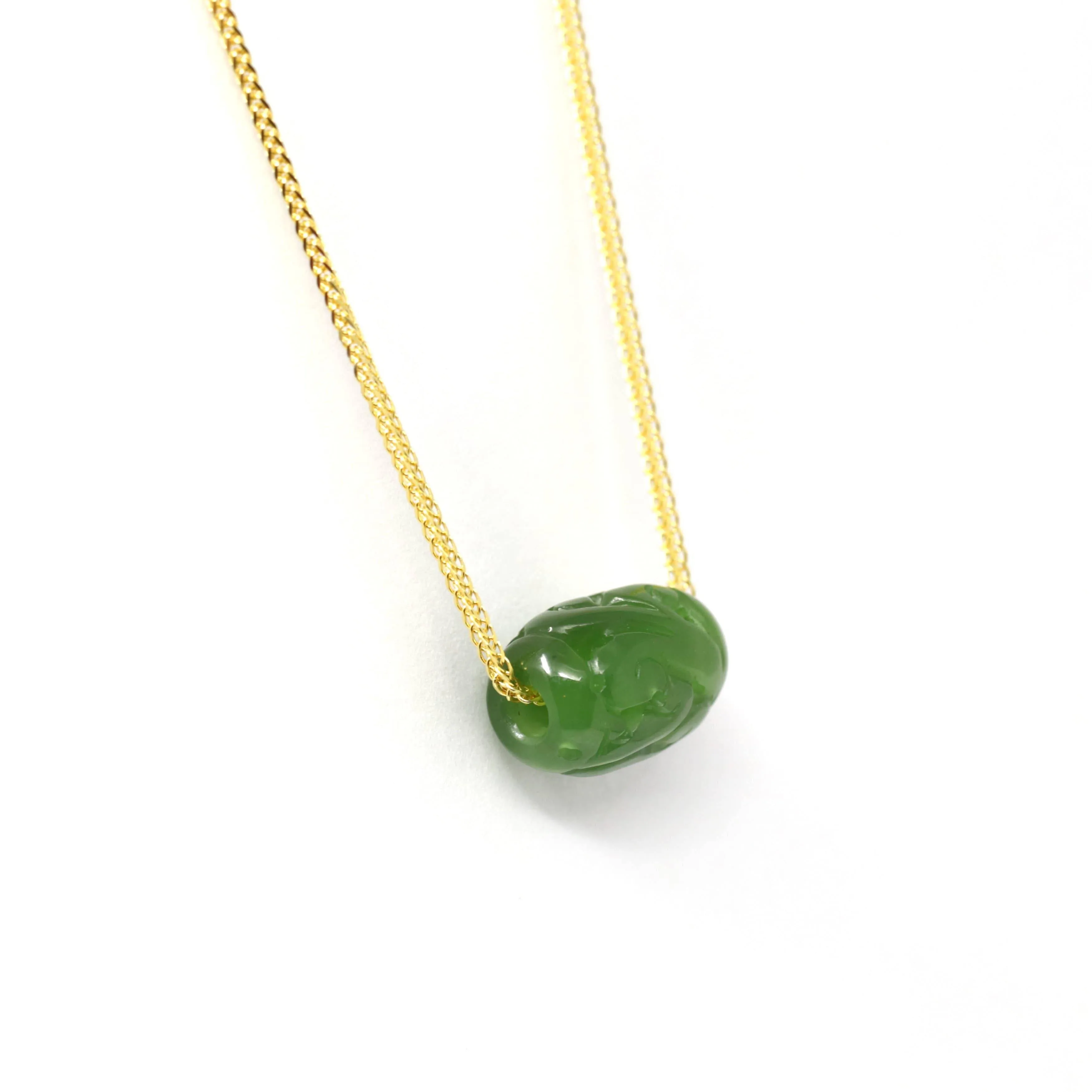 Nephrite Green Jade Lucky LuLuTong Bead Pendant Necklace