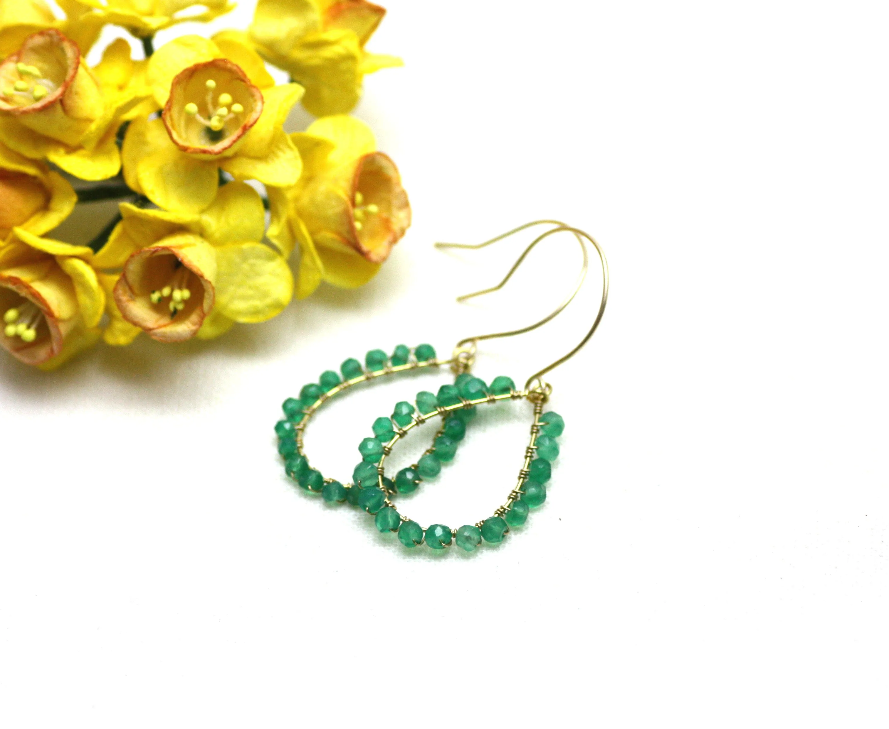 Onyx Wire Wrapped Teardrop Earrings