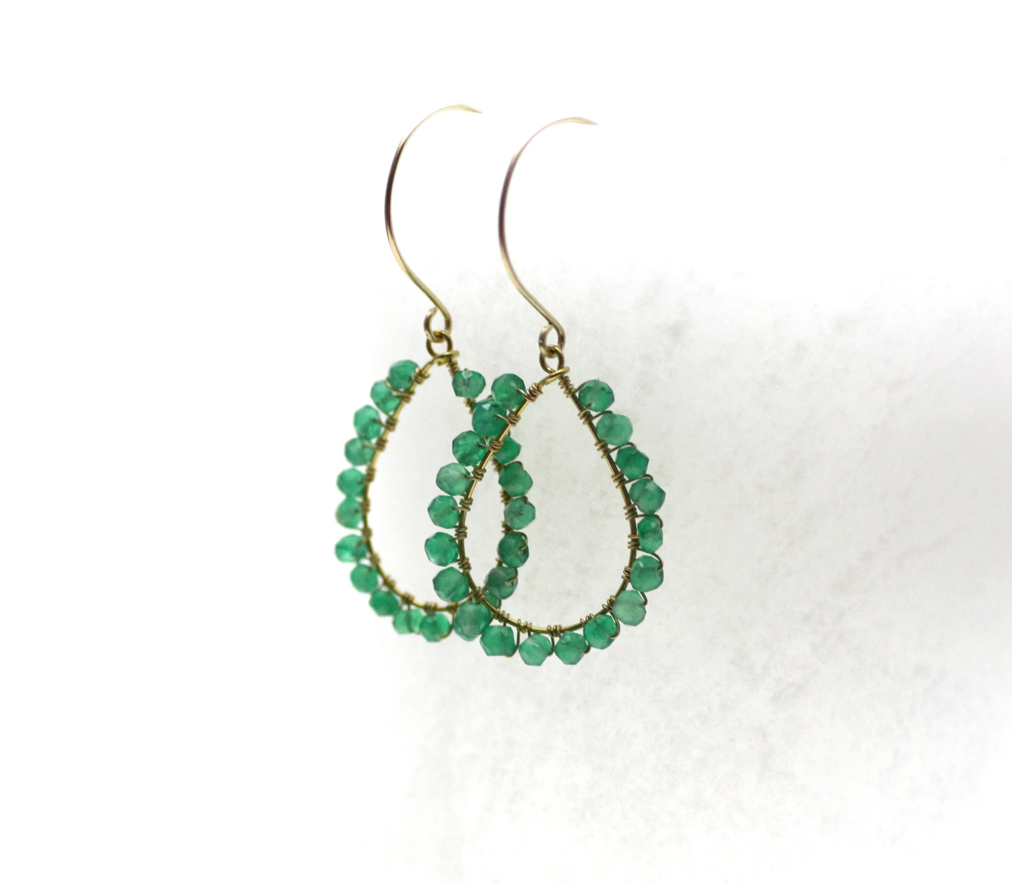 Onyx Wire Wrapped Teardrop Earrings