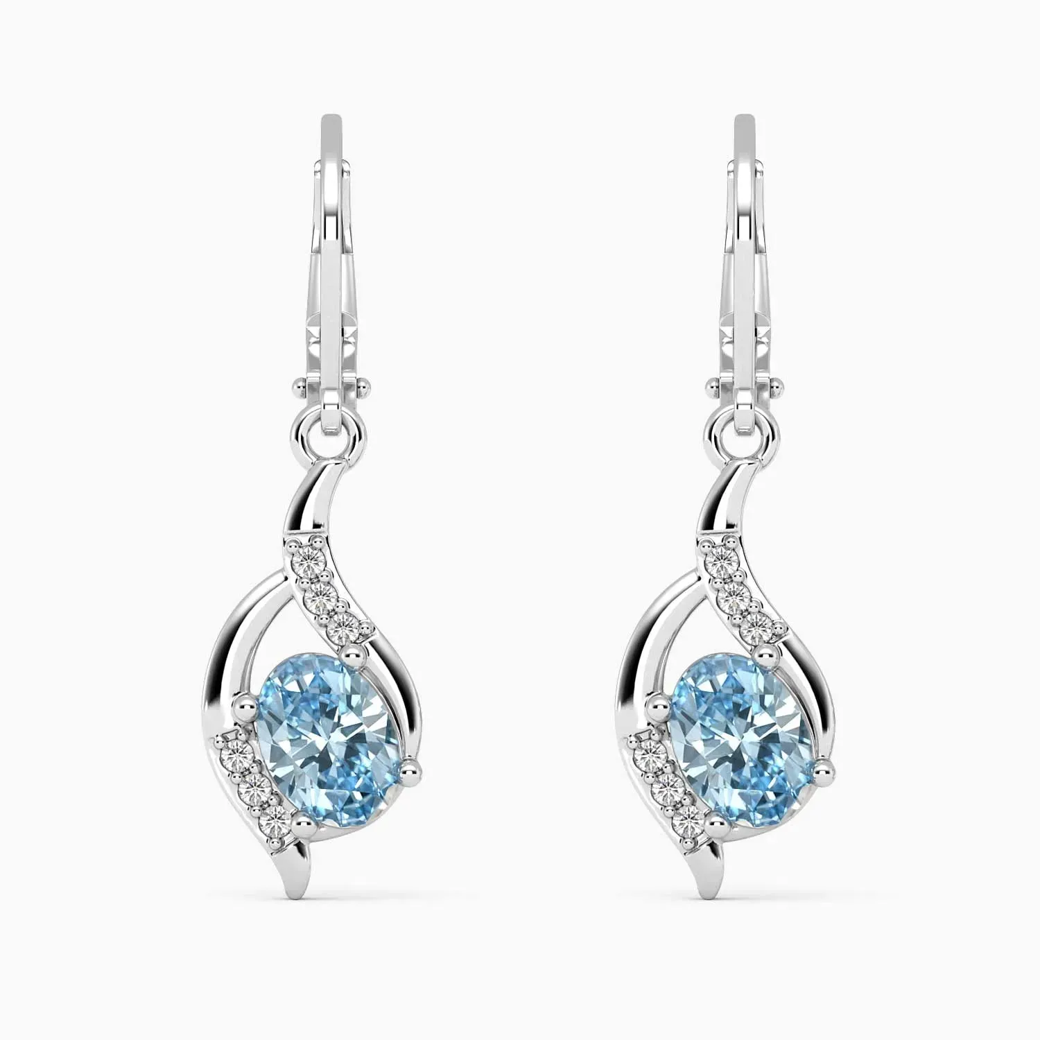 Oval Shape Topaz Dangling Leverback Earrings in 925 Sterling Silver - Irosk Australia ®