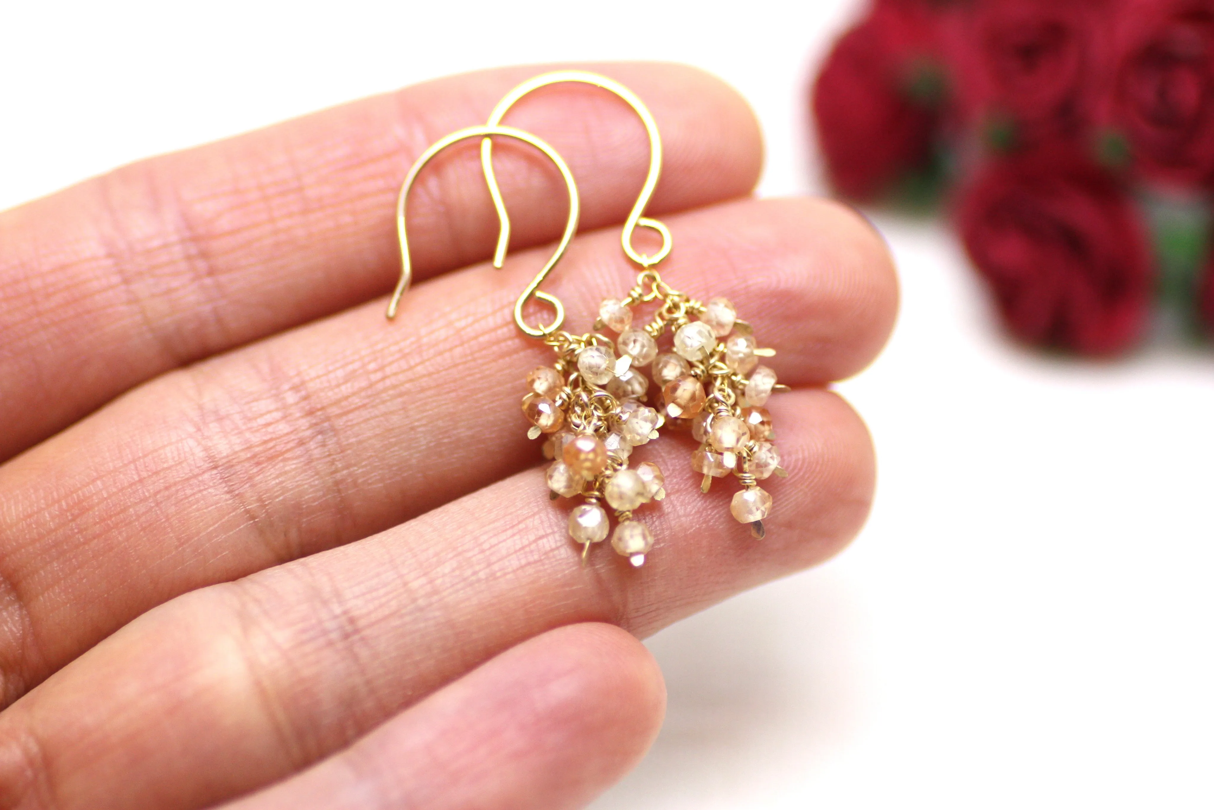 Peach Citrine Cluster Earrings