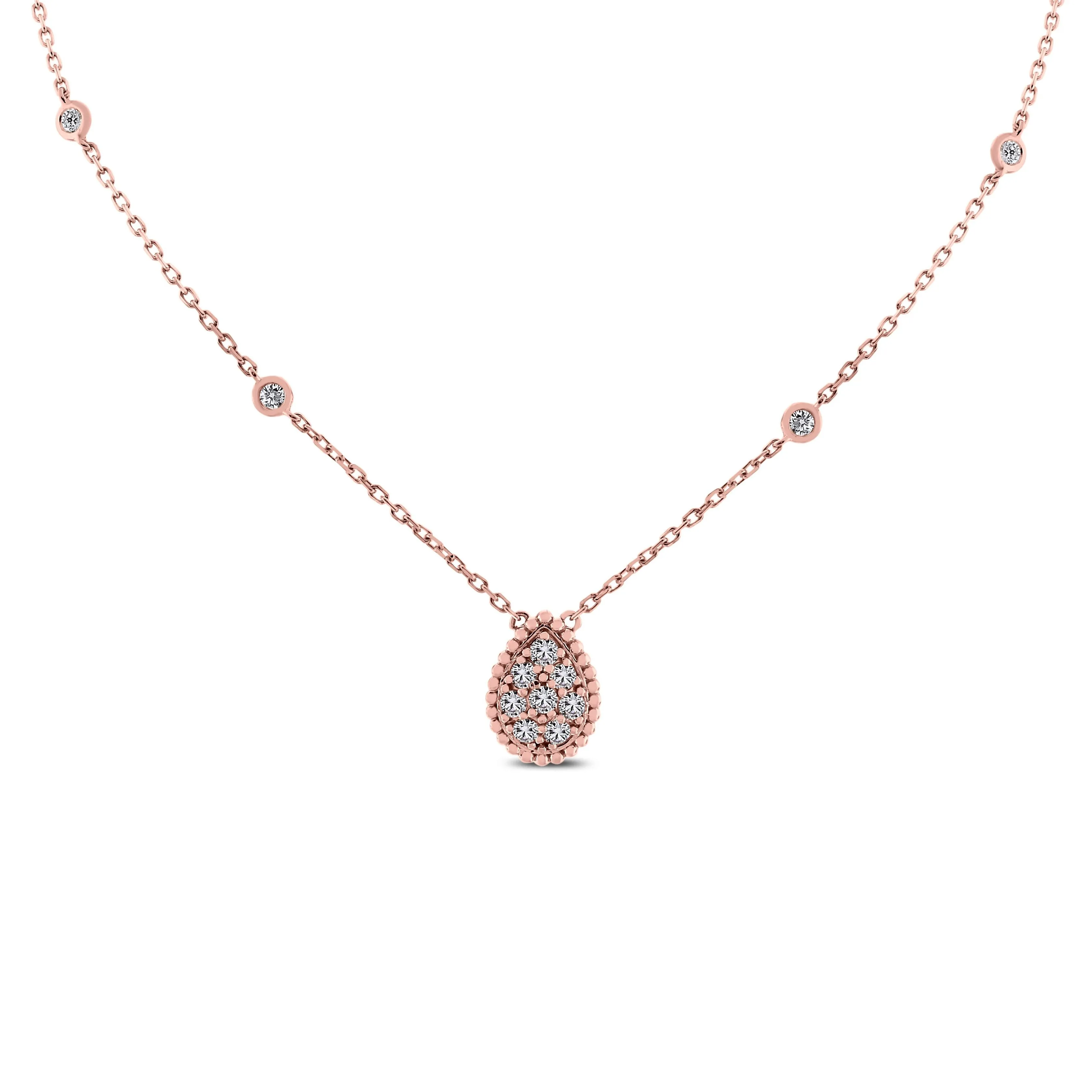 Pear Drop Mini Pendant Necklace (0.55 ct Diamonds) in Rose Gold