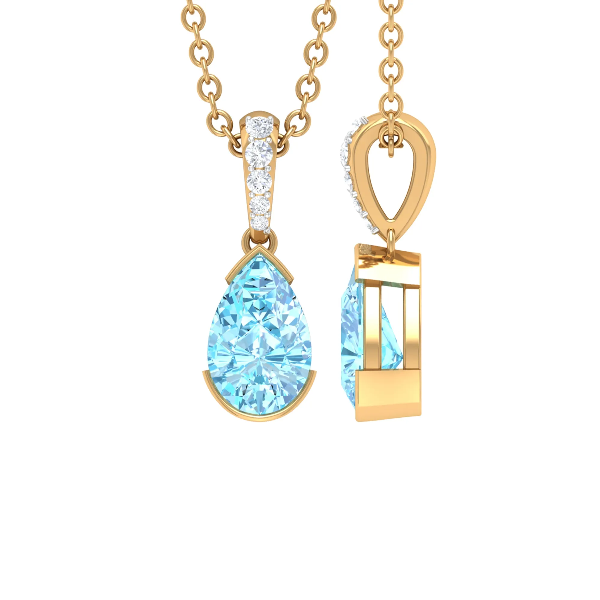 Pear Shape Aquamarine Solitaire Pendant with Diamond Bail