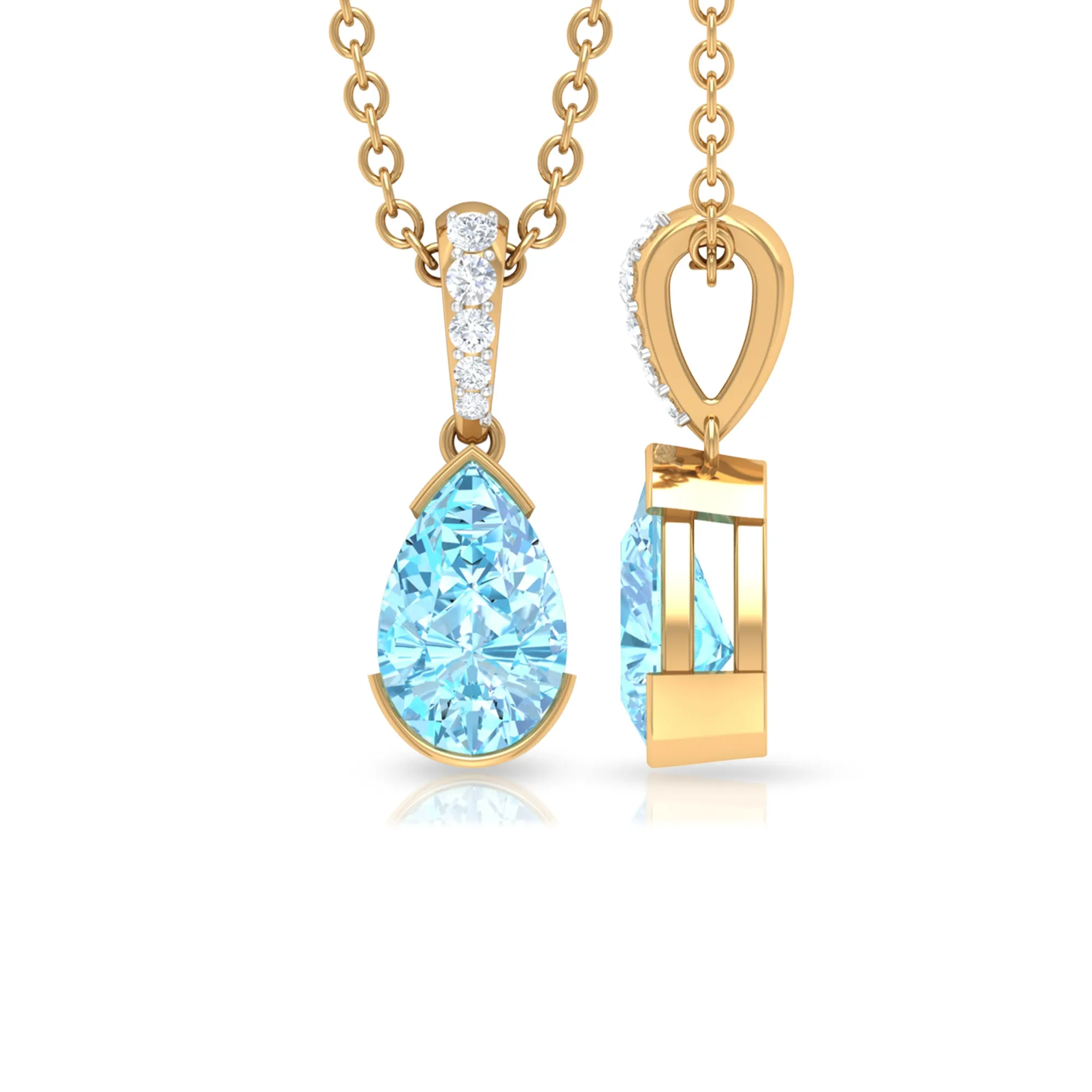 Pear Shape Aquamarine Solitaire Pendant with Diamond Bail