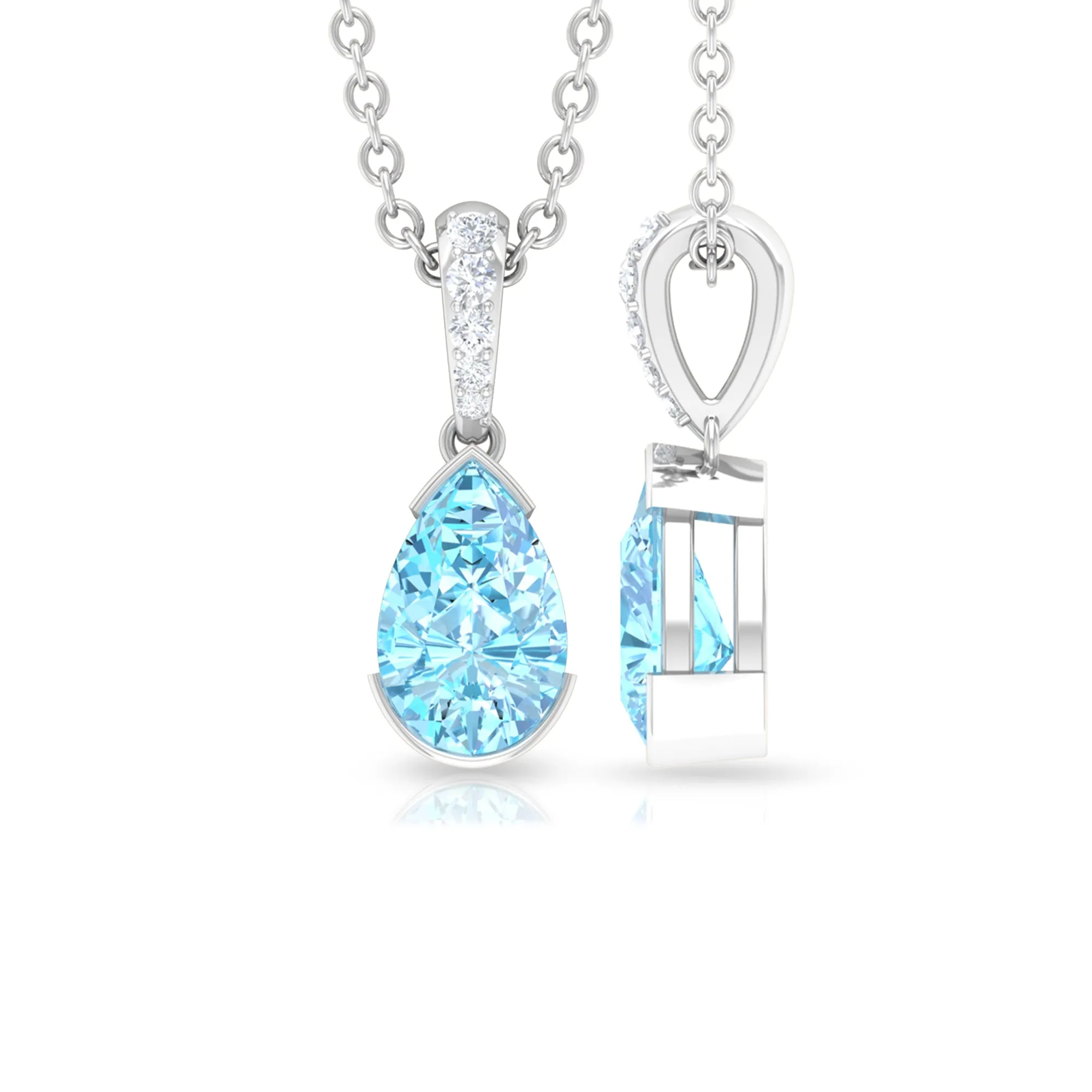 Pear Shape Aquamarine Solitaire Pendant with Diamond Bail