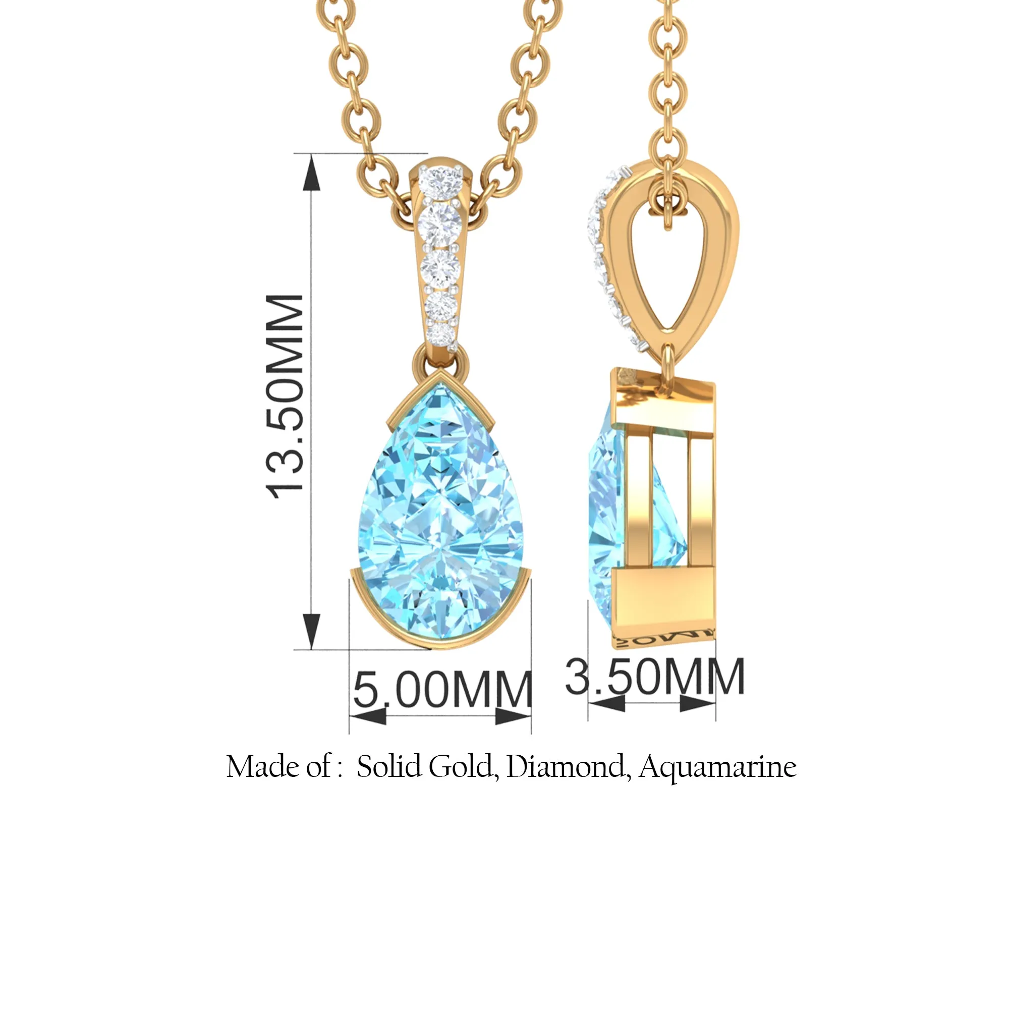 Pear Shape Aquamarine Solitaire Pendant with Diamond Bail