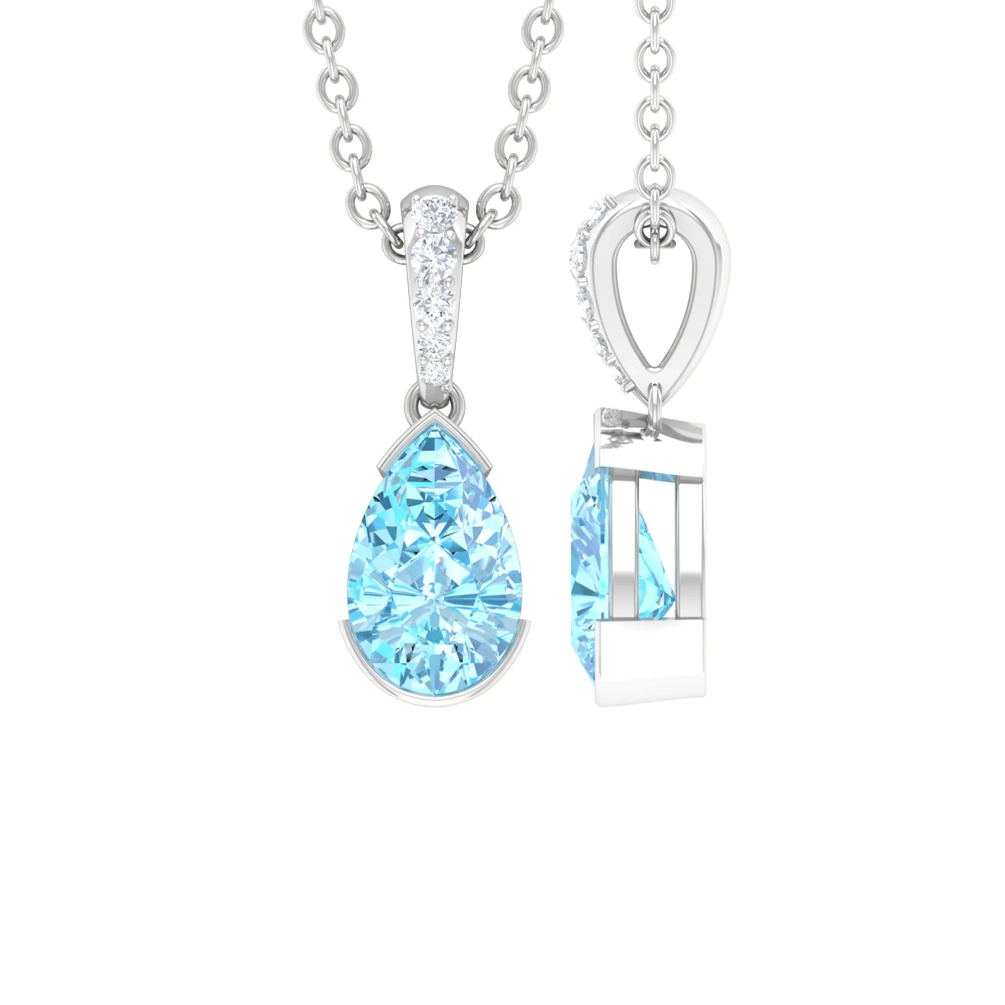 Pear Shape Aquamarine Solitaire Pendant with Diamond Bail