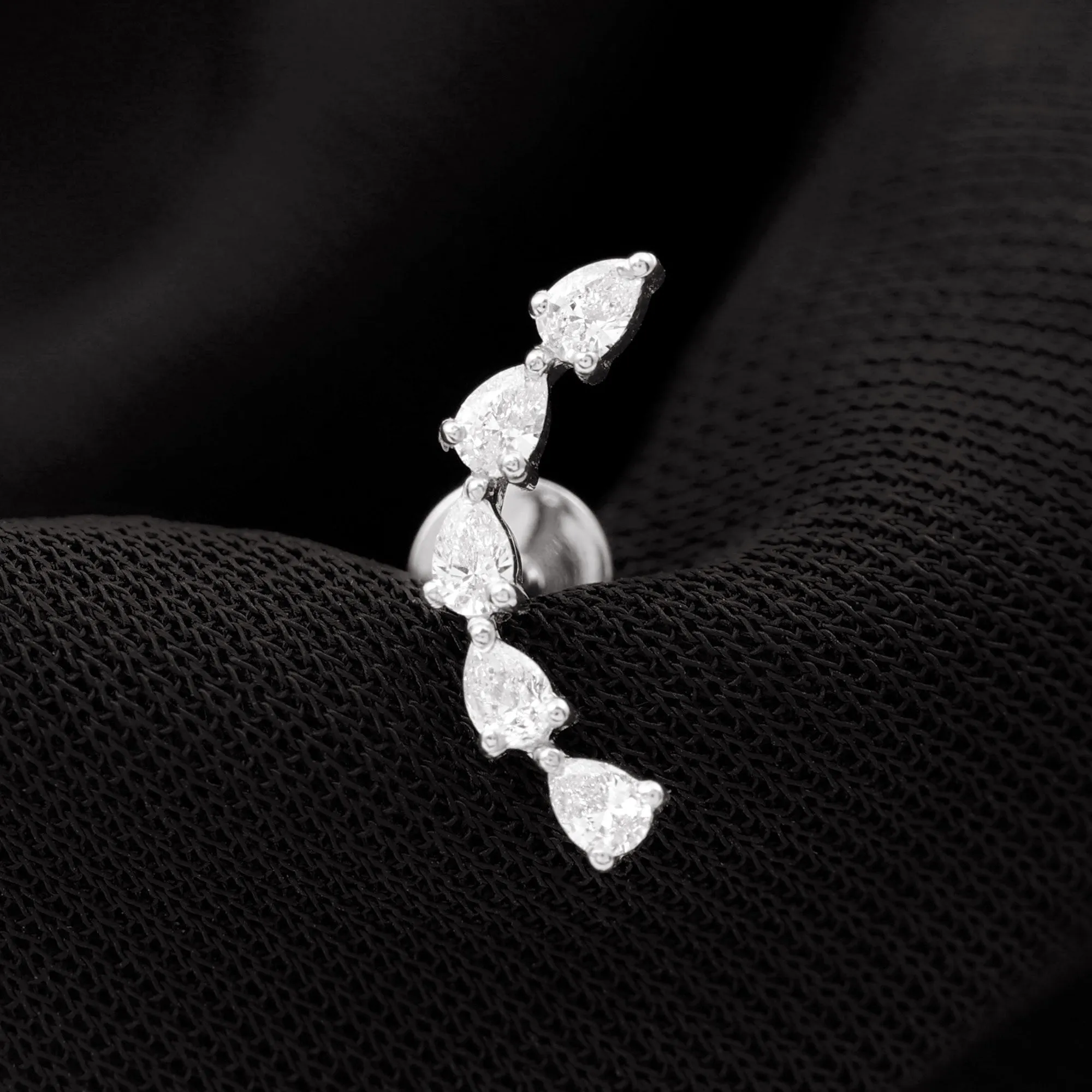 Pear Shape Diamond Crawler Earring for Cartilage Piercing