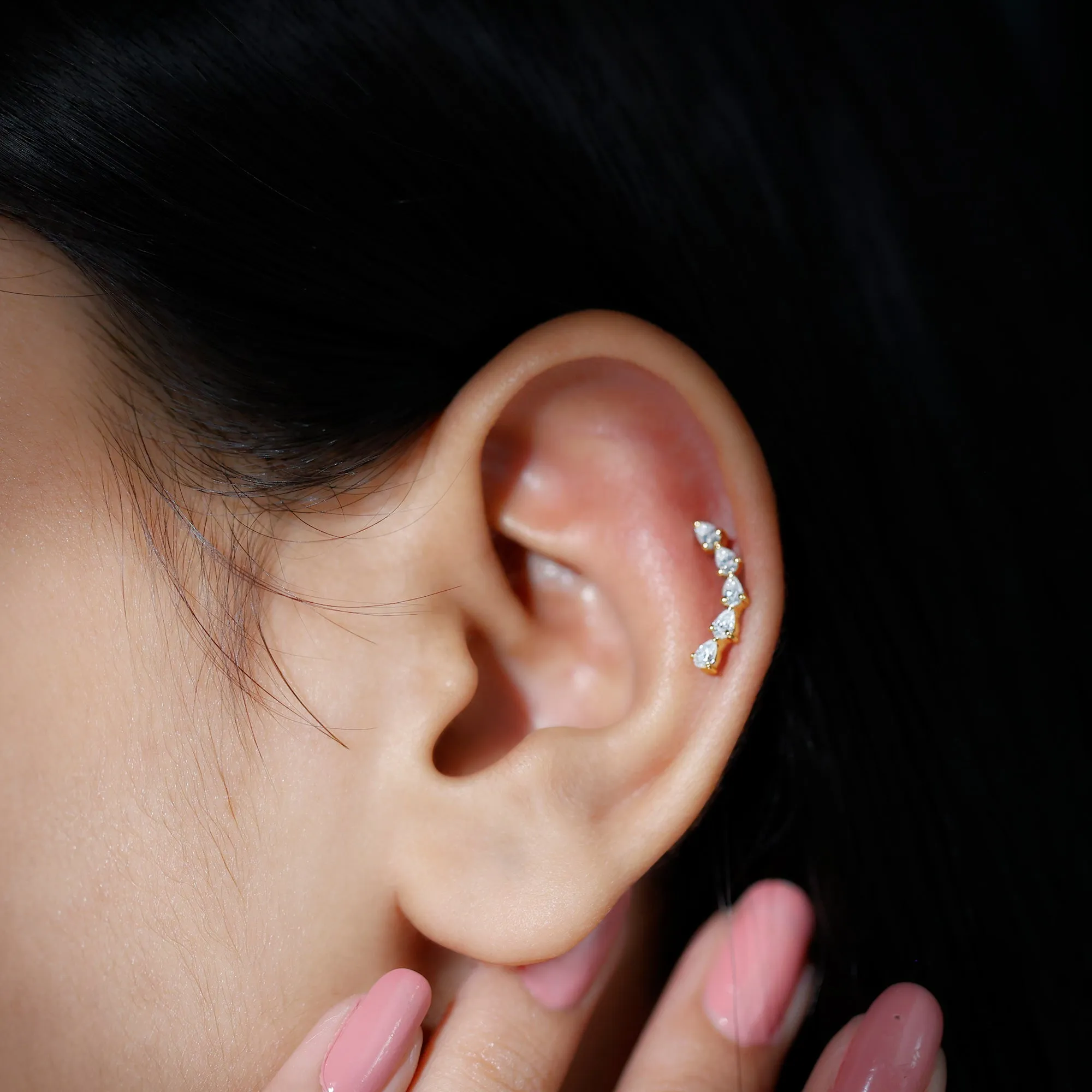 Pear Shape Diamond Crawler Earring for Cartilage Piercing