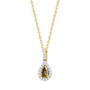 Pear Yellow Diamond 14K Gold Brilliant Halo Necklace