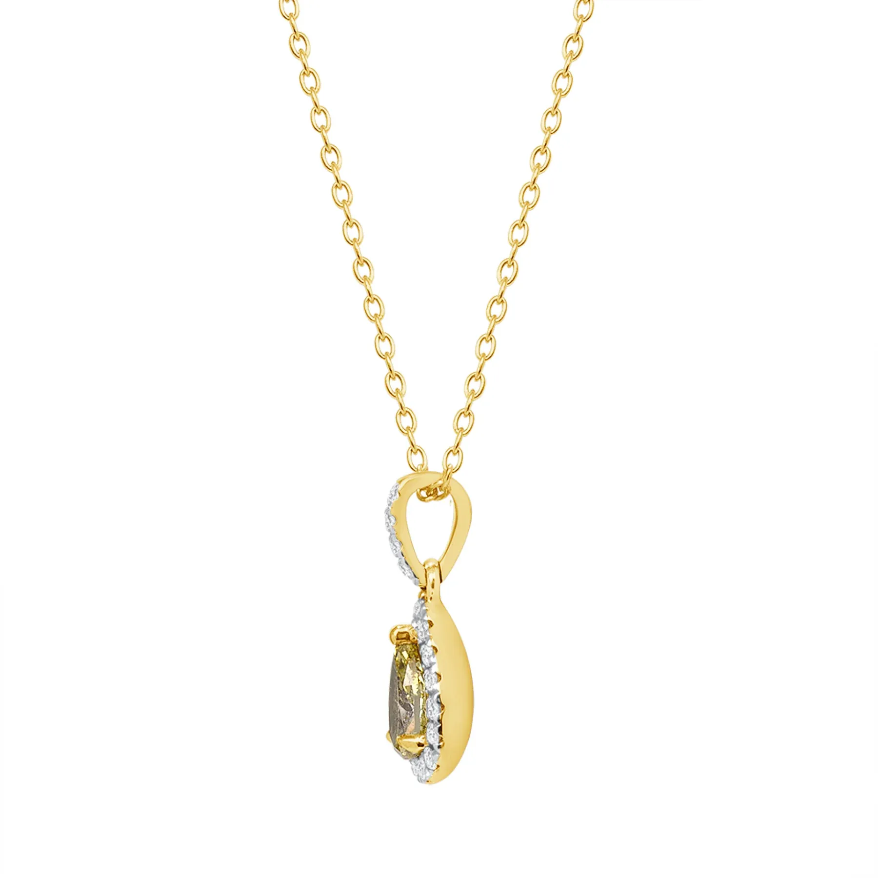 Pear Yellow Diamond 14K Gold Brilliant Halo Necklace