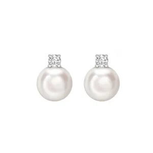 Pearl & Diamond Stud Earrings - White Gold - A0210-WG
