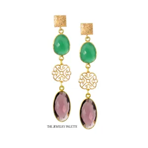 Penelope green and purple gemstone with filigree earrings
