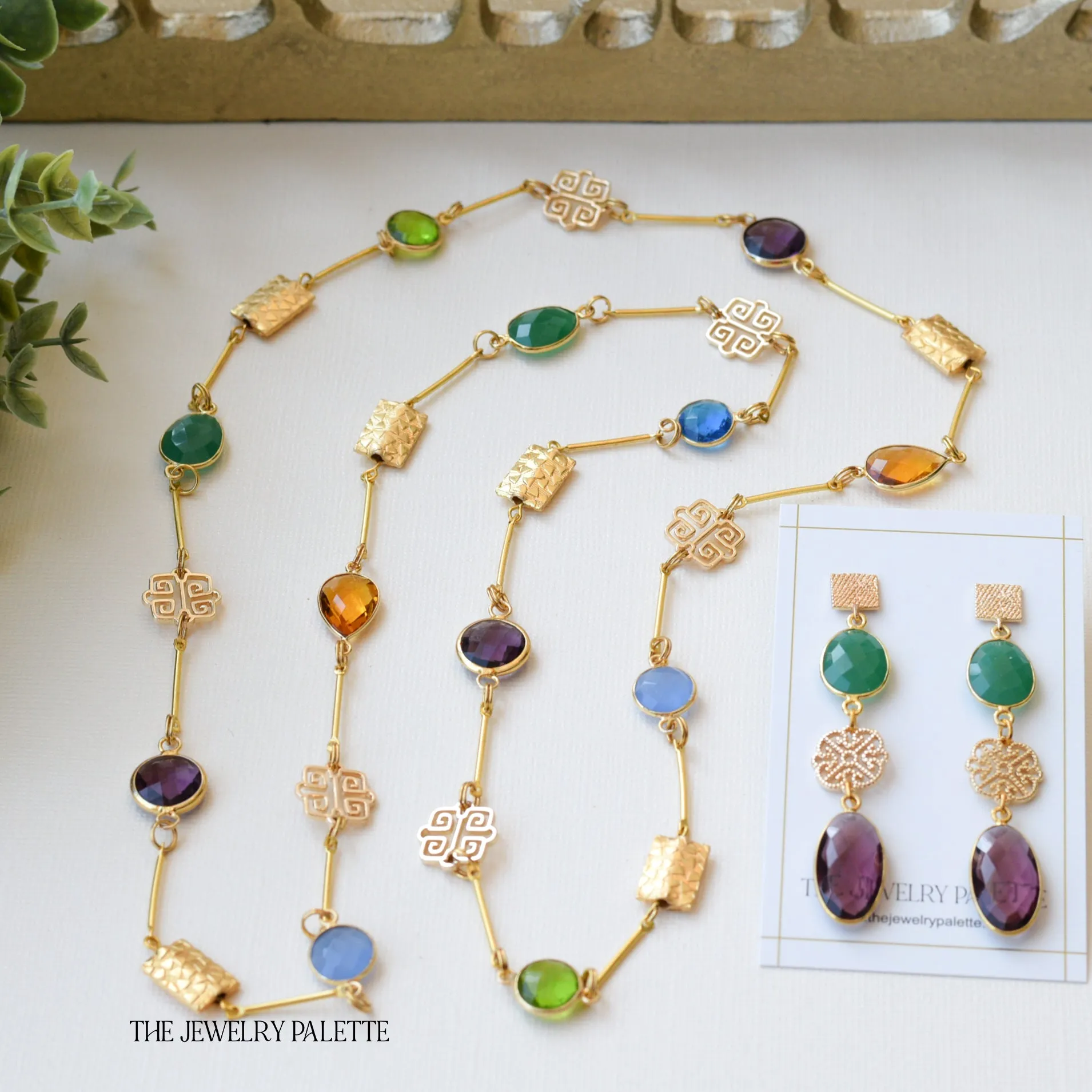 Penelope green and purple gemstone with filigree earrings