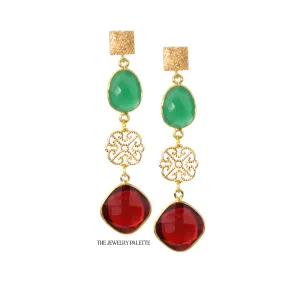 Penelope green and red gemstone with filigree earrings