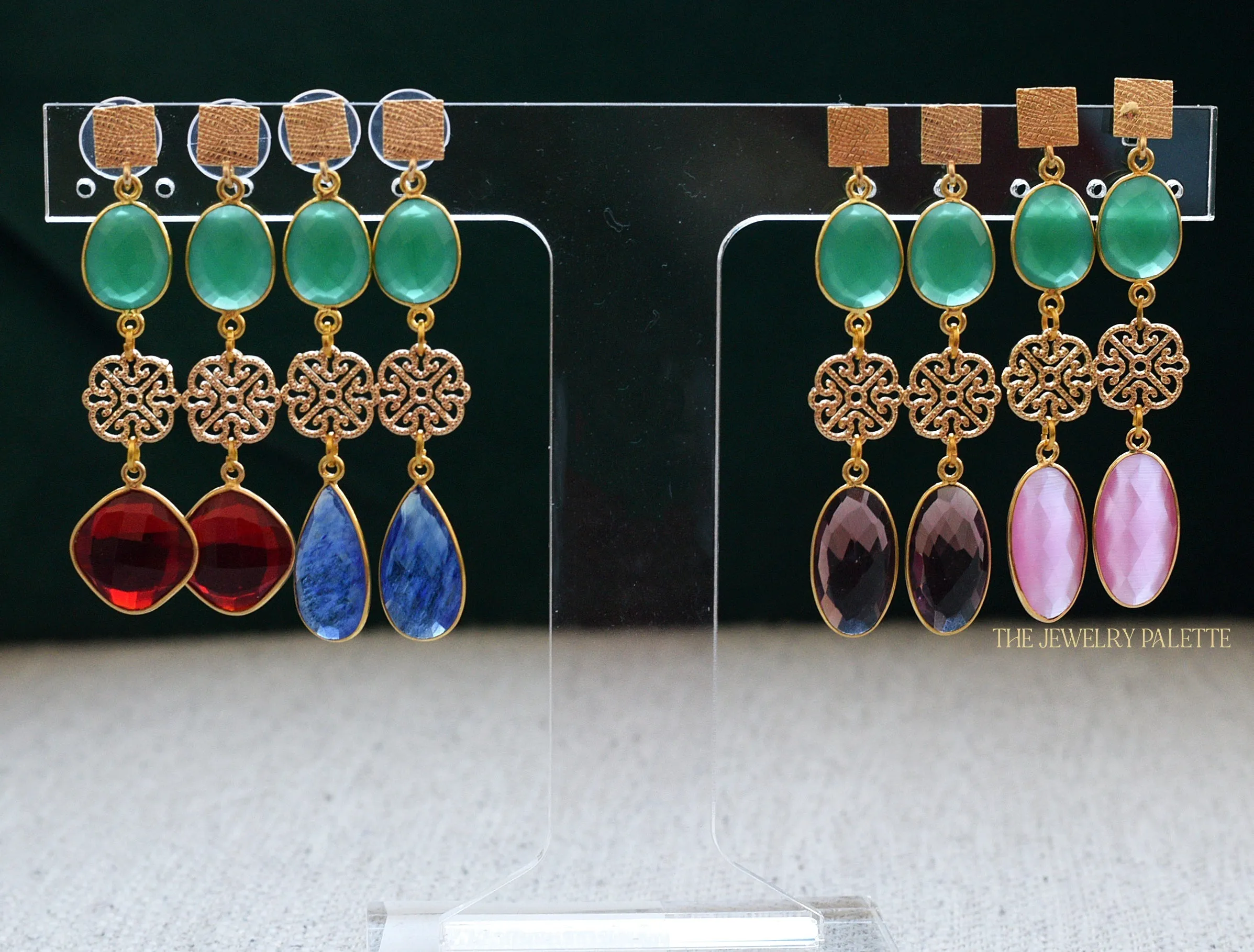 Penelope green and red gemstone with filigree earrings