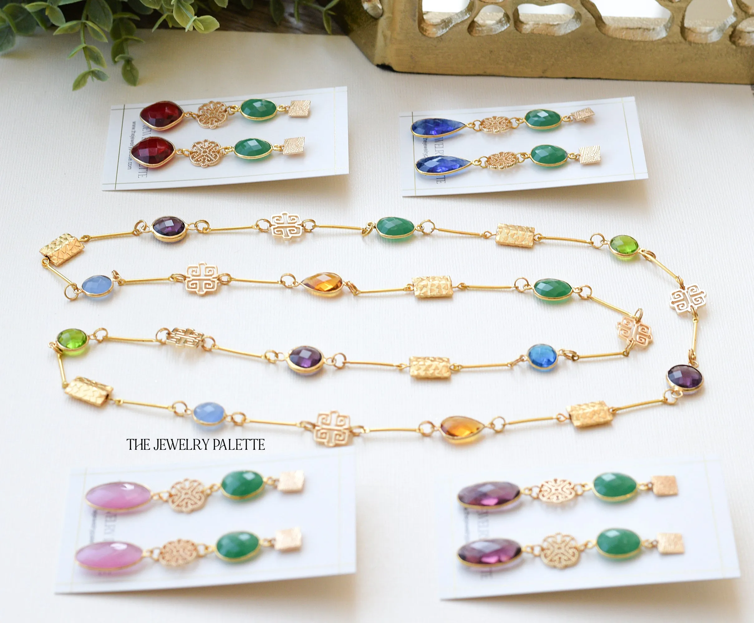 Penelope green and red gemstone with filigree earrings