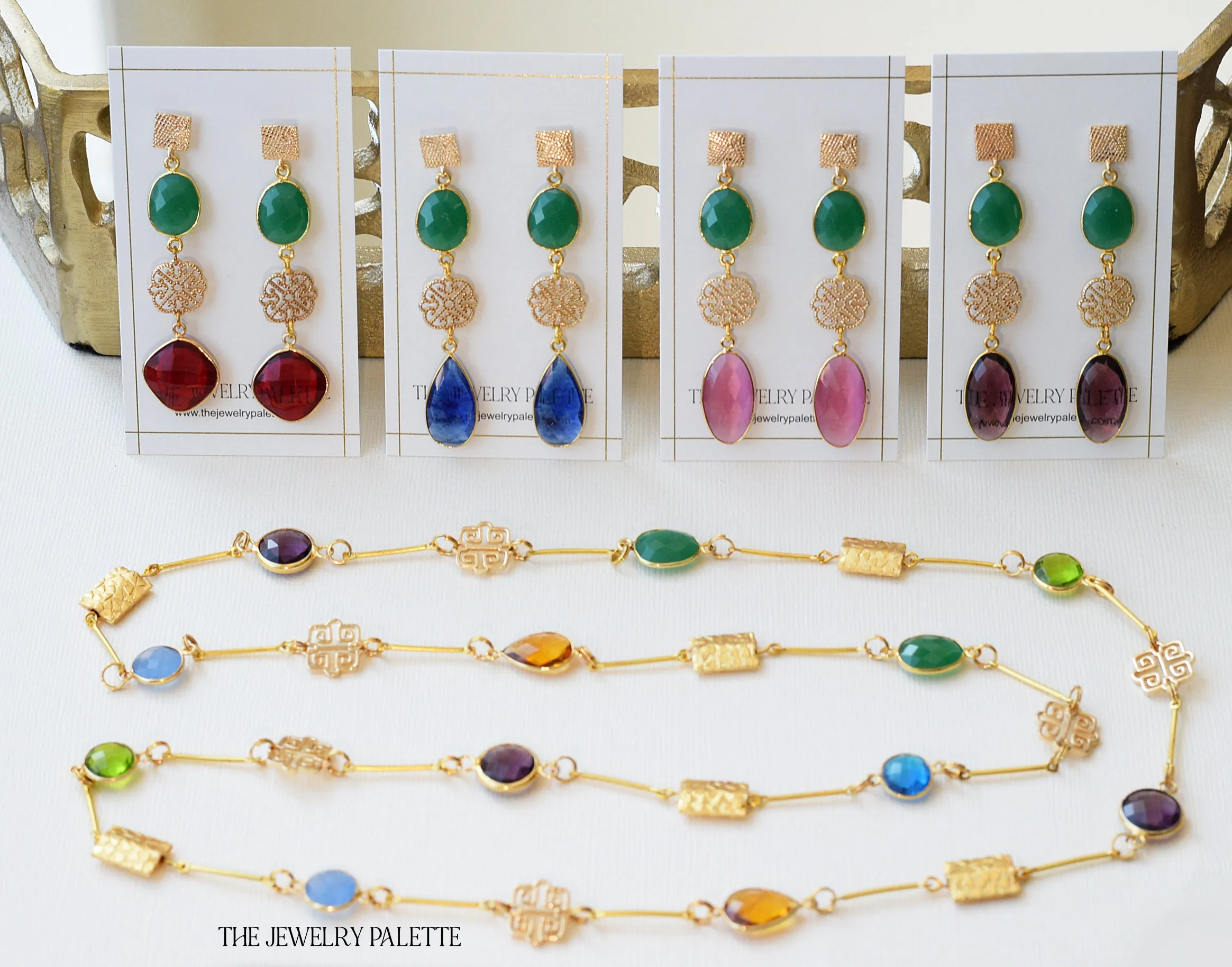 Penelope green and red gemstone with filigree earrings