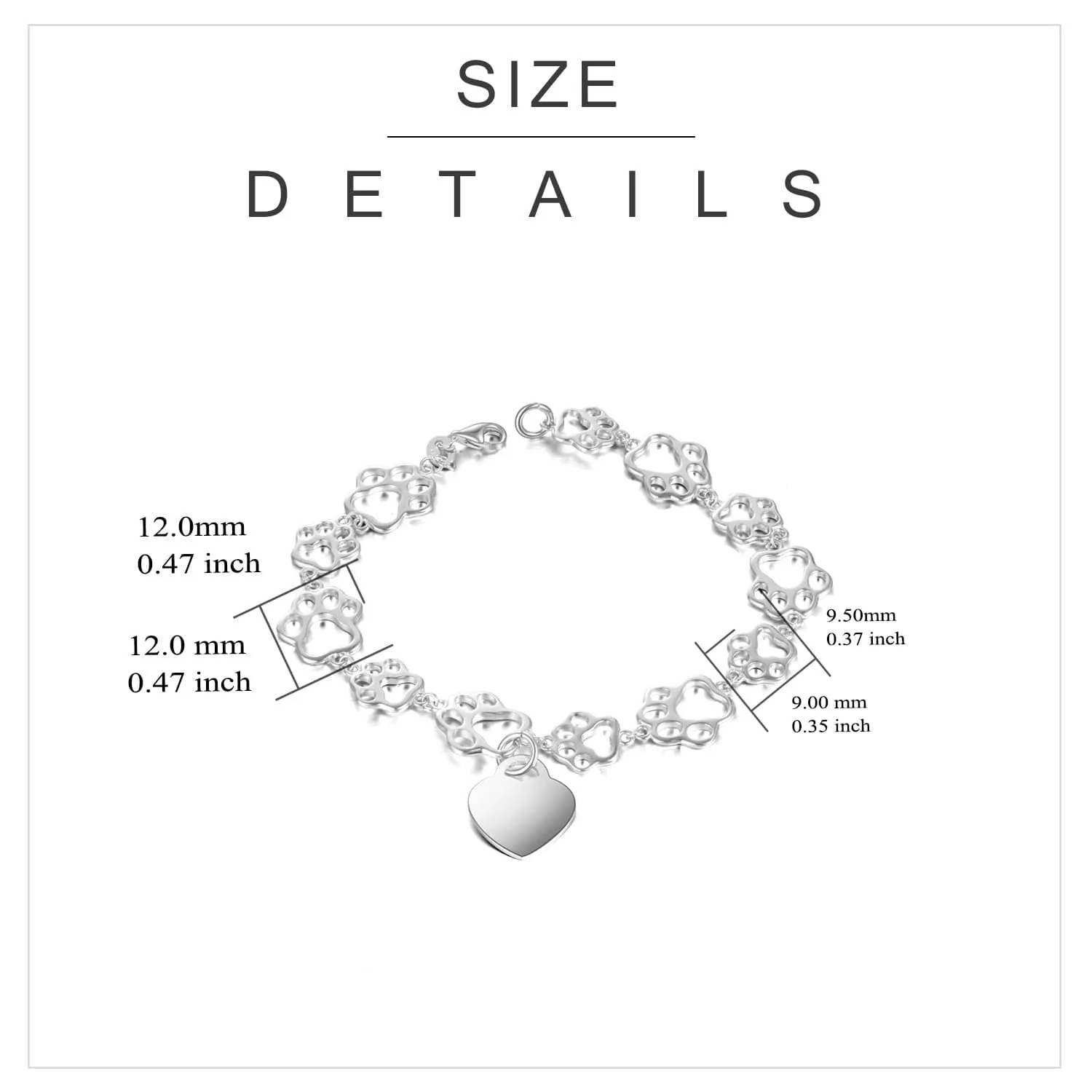 Pet Paw Bracelet with Heart Sterling Silver, Engraveable