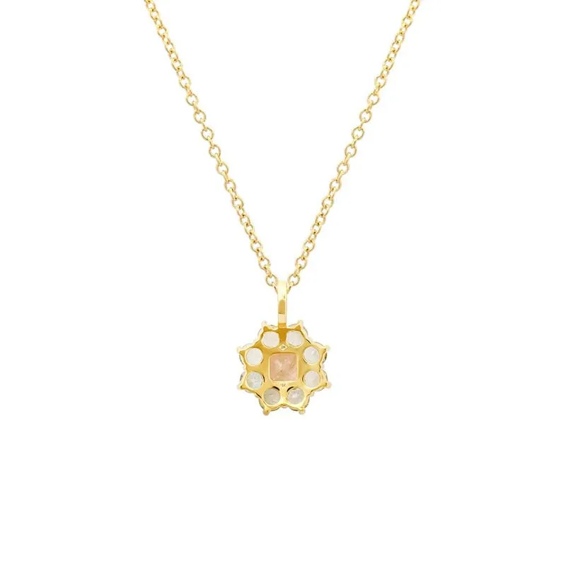 Petite Statement Aquamarine Flower Pendant Necklace with Morganite Center
