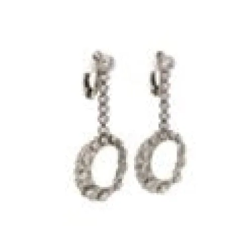 Platinum Open Circle Scalloped Diamond Drop Earrings