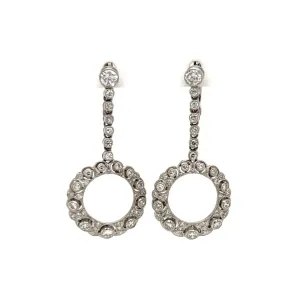 Platinum Open Circle Scalloped Diamond Drop Earrings
