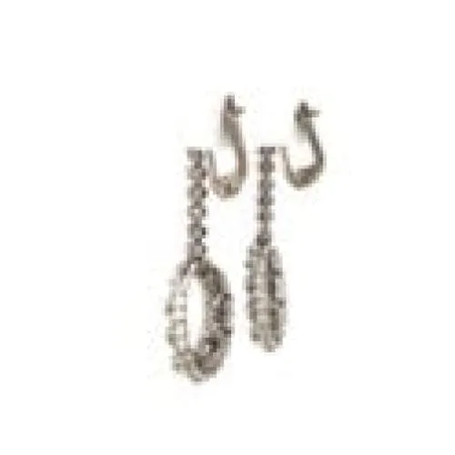 Platinum Open Circle Scalloped Diamond Drop Earrings